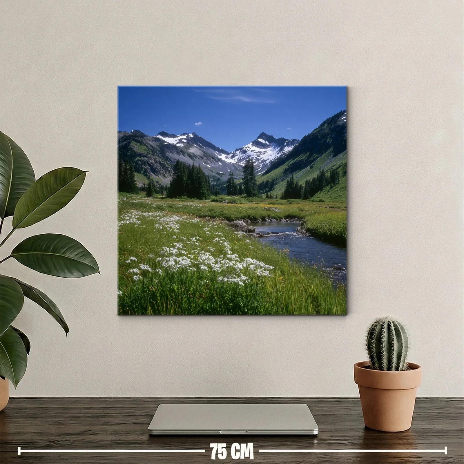 Paisaje natural con montañas nevadas y pradera verde — miniatura 2