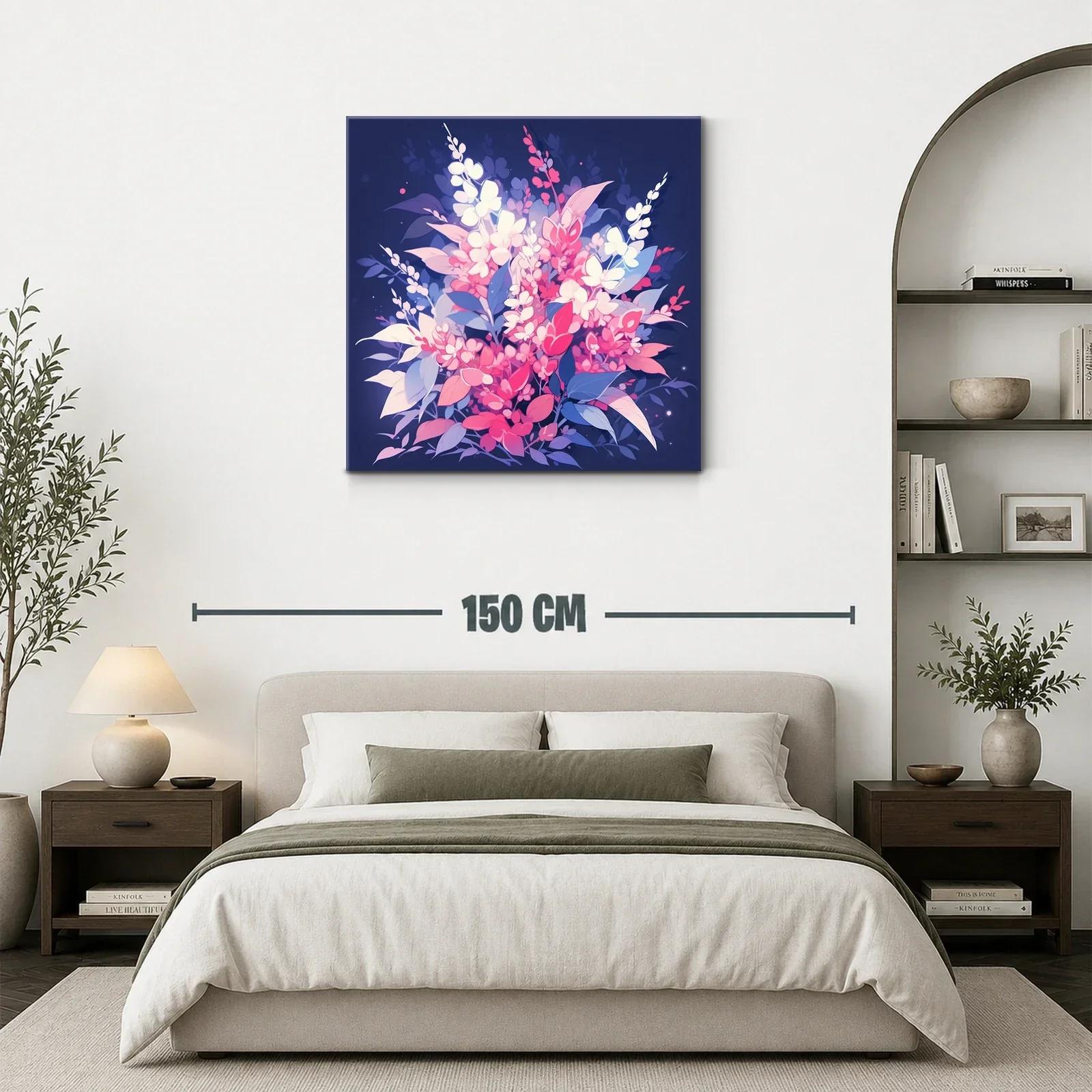 Cuadro floral vibrante con tonos rosas y azules intensos — miniatura 3