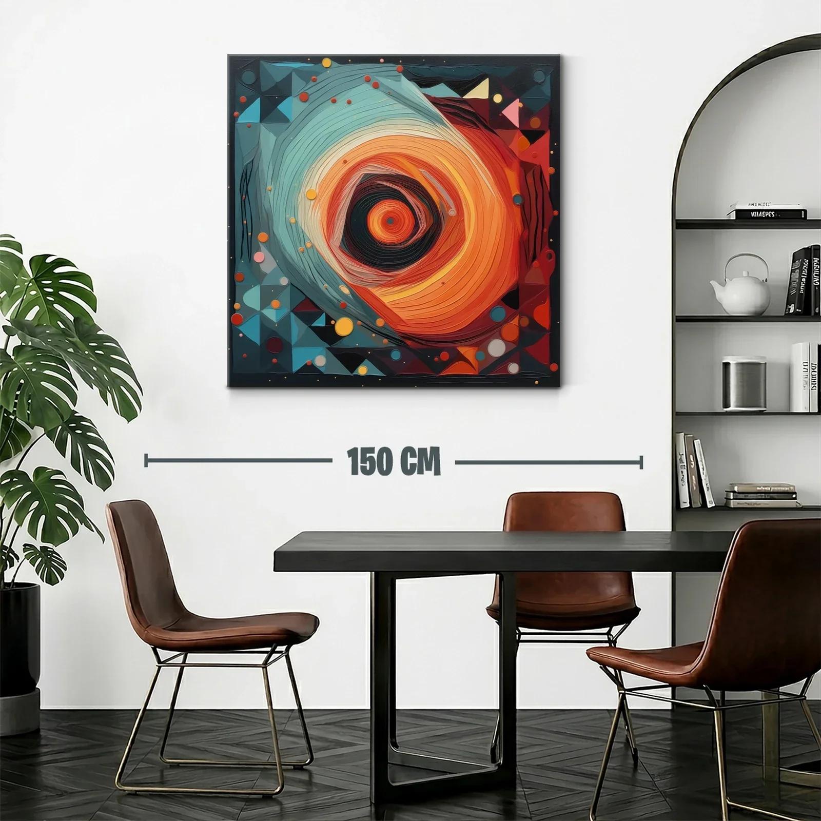 Cuadro abstracto con movimiento circular en tonos cálidos y fríos — miniatura 2