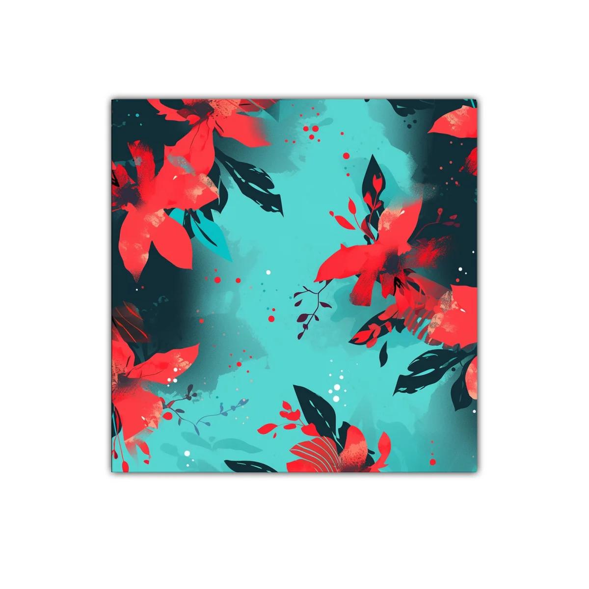 Cuadro decorativo con flores vibrantes y fondo azul turquesa — imagen principal