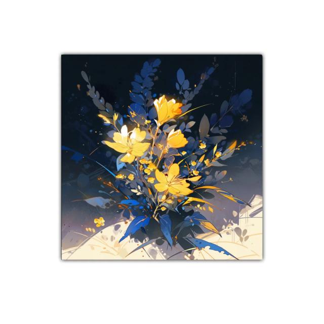 Ramo vibrante con flores amarillas sobre fondo oscuro