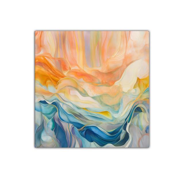 Cuadro abstracto con tonos cálidos y fríos en armonía fluida
