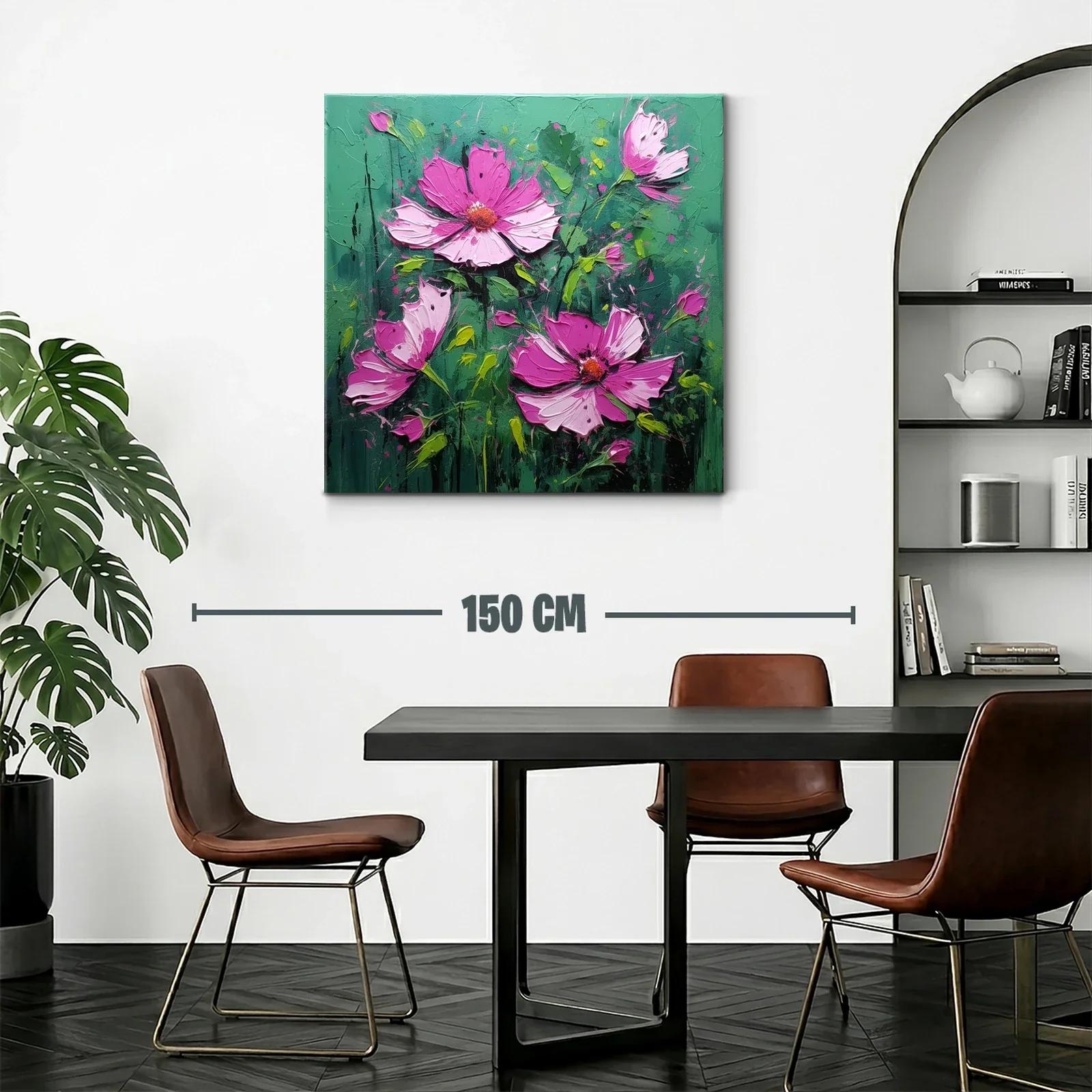 Explosión de flores rosas sobre fondo verde vibrante — miniatura 2