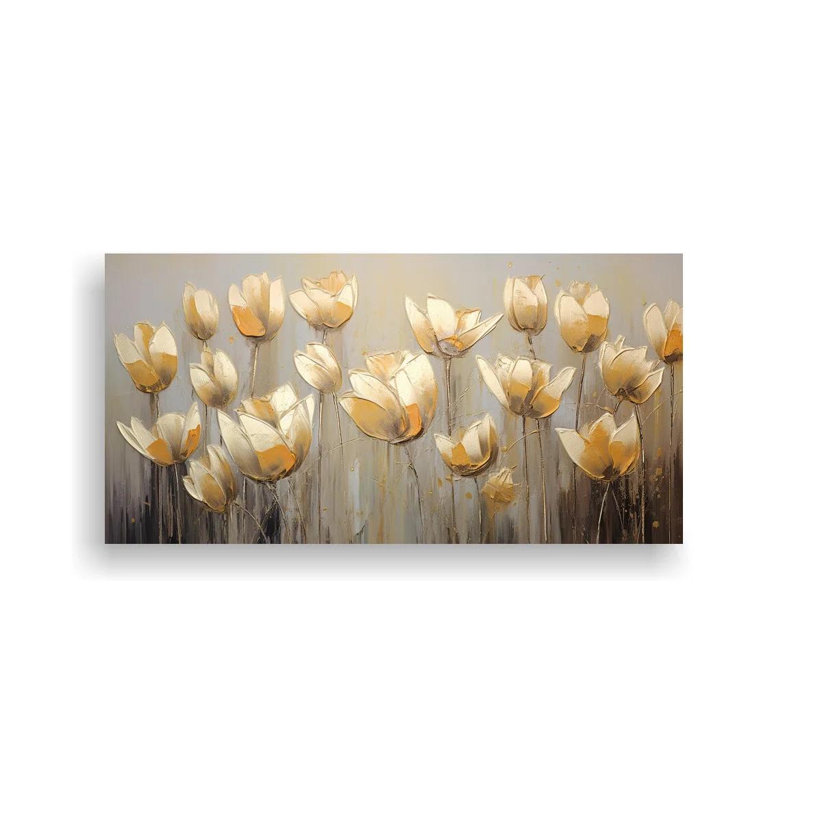 Cuadro tulipanes crema y dorados con tallos verticales