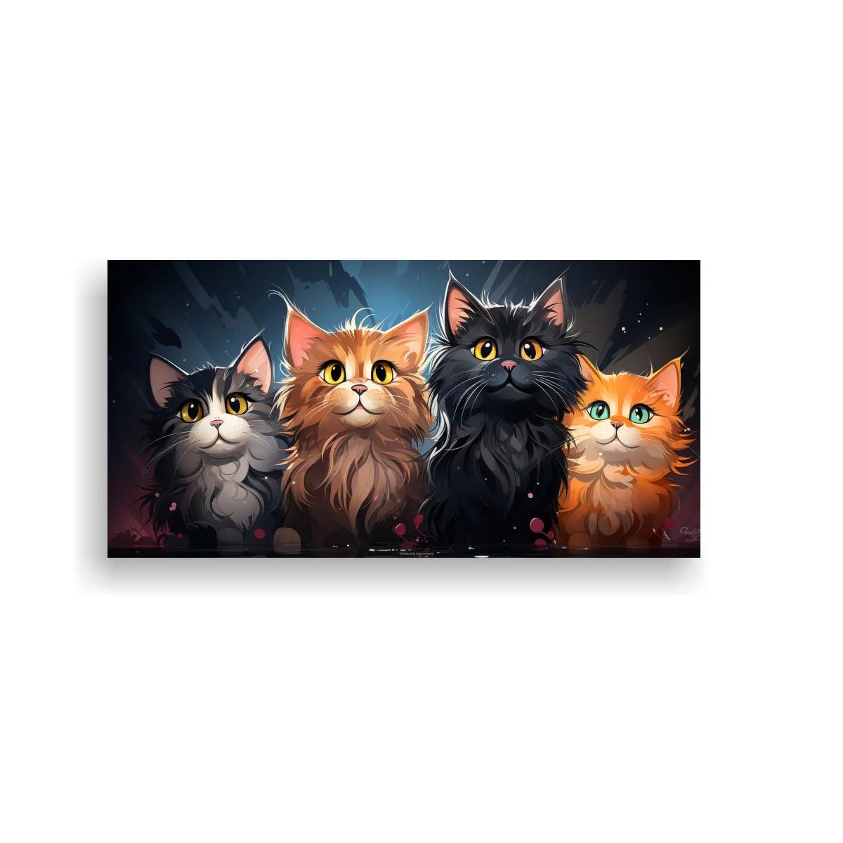 Cuadro cuatro gatos de pelo largo con salpicaduras rosadas — imagen principal