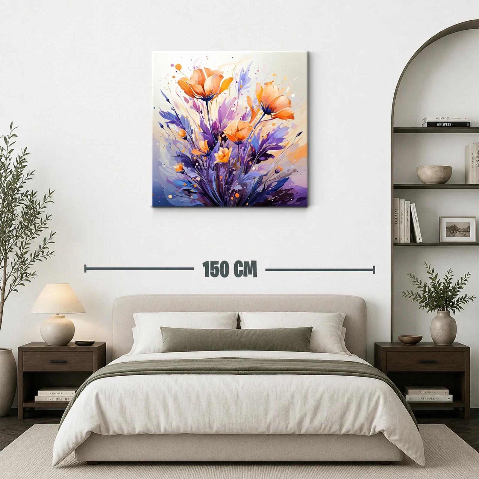 Cuadro moderno con flores en tonos naranja y púrpura — miniatura 3