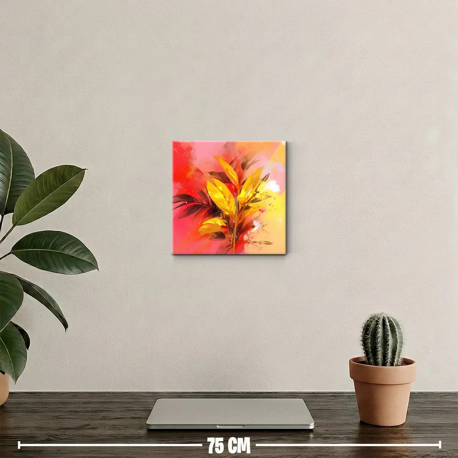 Cuadro decorativo moderno con hojas en tonos cálidos — miniatura 2