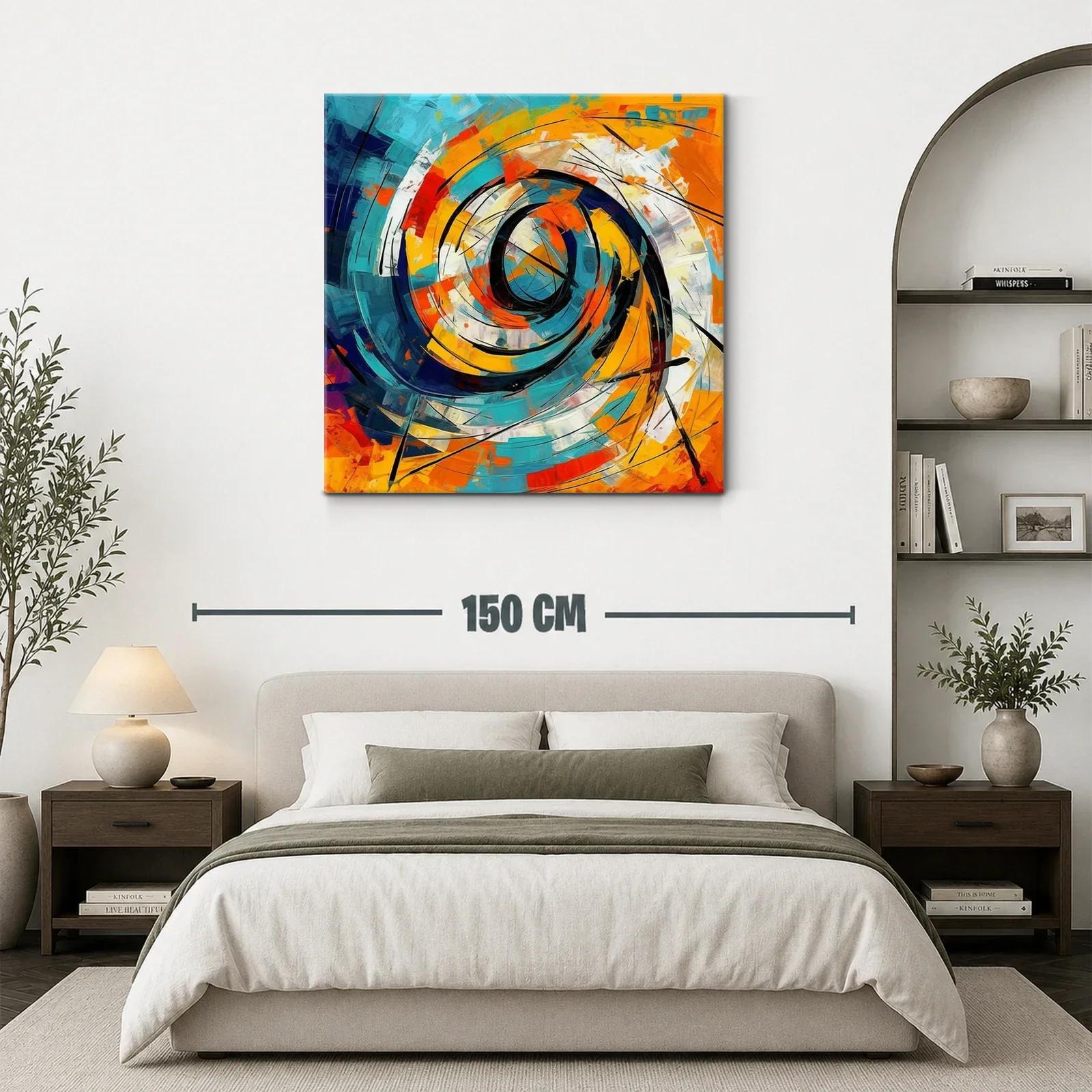 Cuadro abstracto con espiral dinámico y tonos vibrantes — miniatura 3