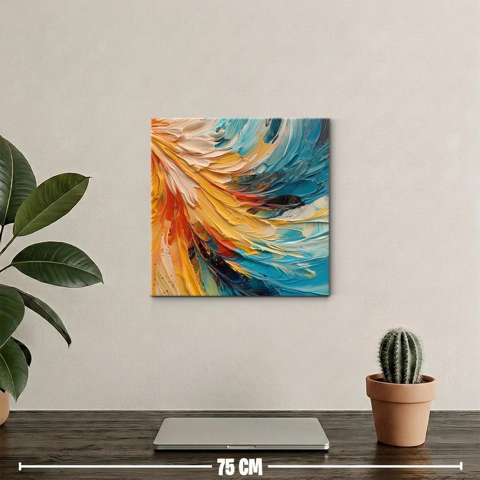 Cuadro abstracto con vibrantes trazos en tonos cálidos y fríos — miniatura 2
