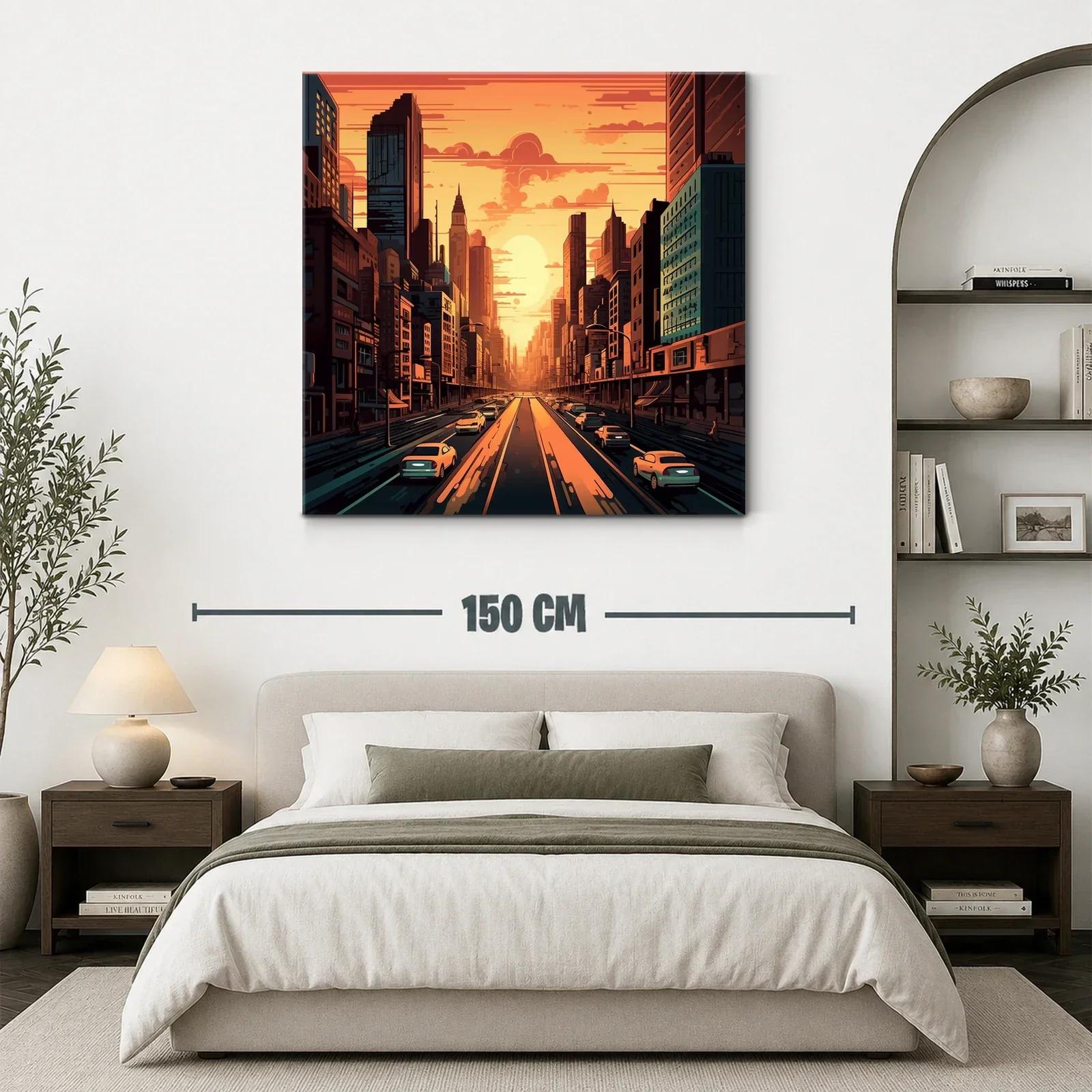 Atardecer urbano en ciudad con tráfico y rascacielos — miniatura 3