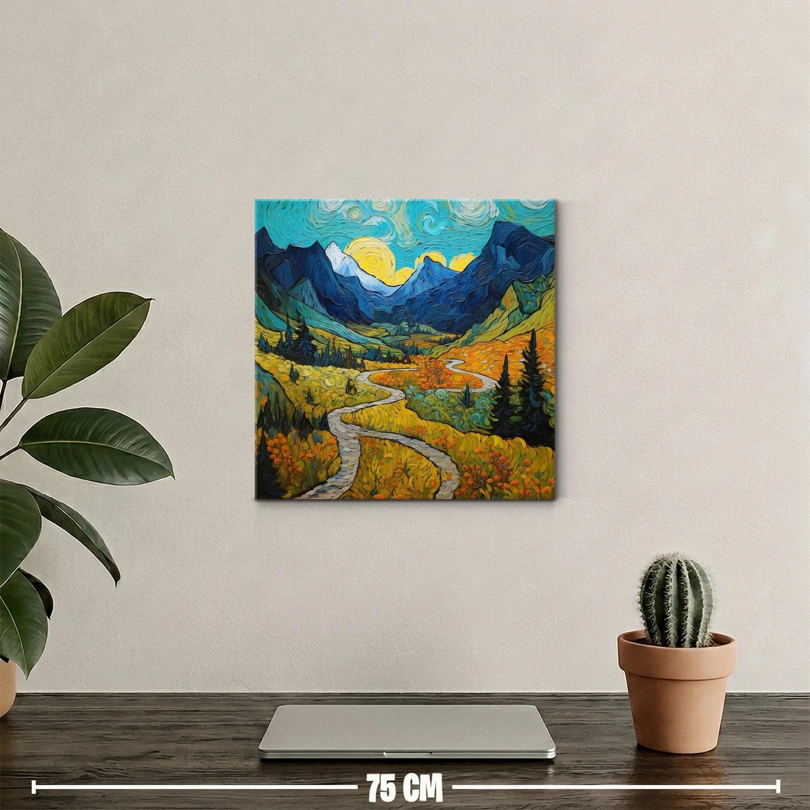 Paisaje montañoso con sendero bajo cielo vibrante — miniatura 2