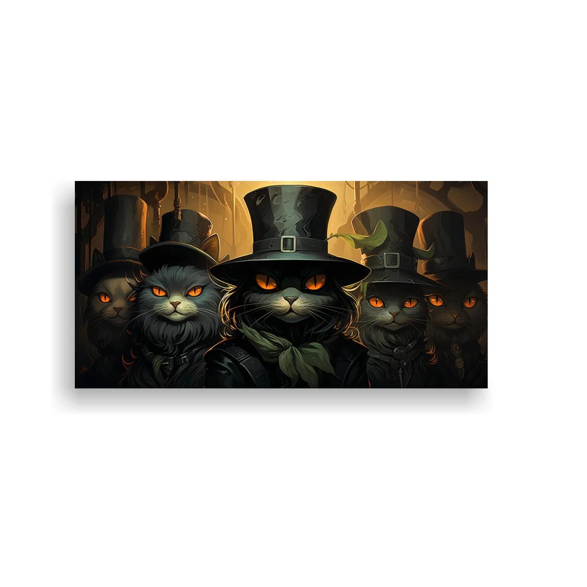 Cuadro gato negro con sombrero de copa y pañuelo verde