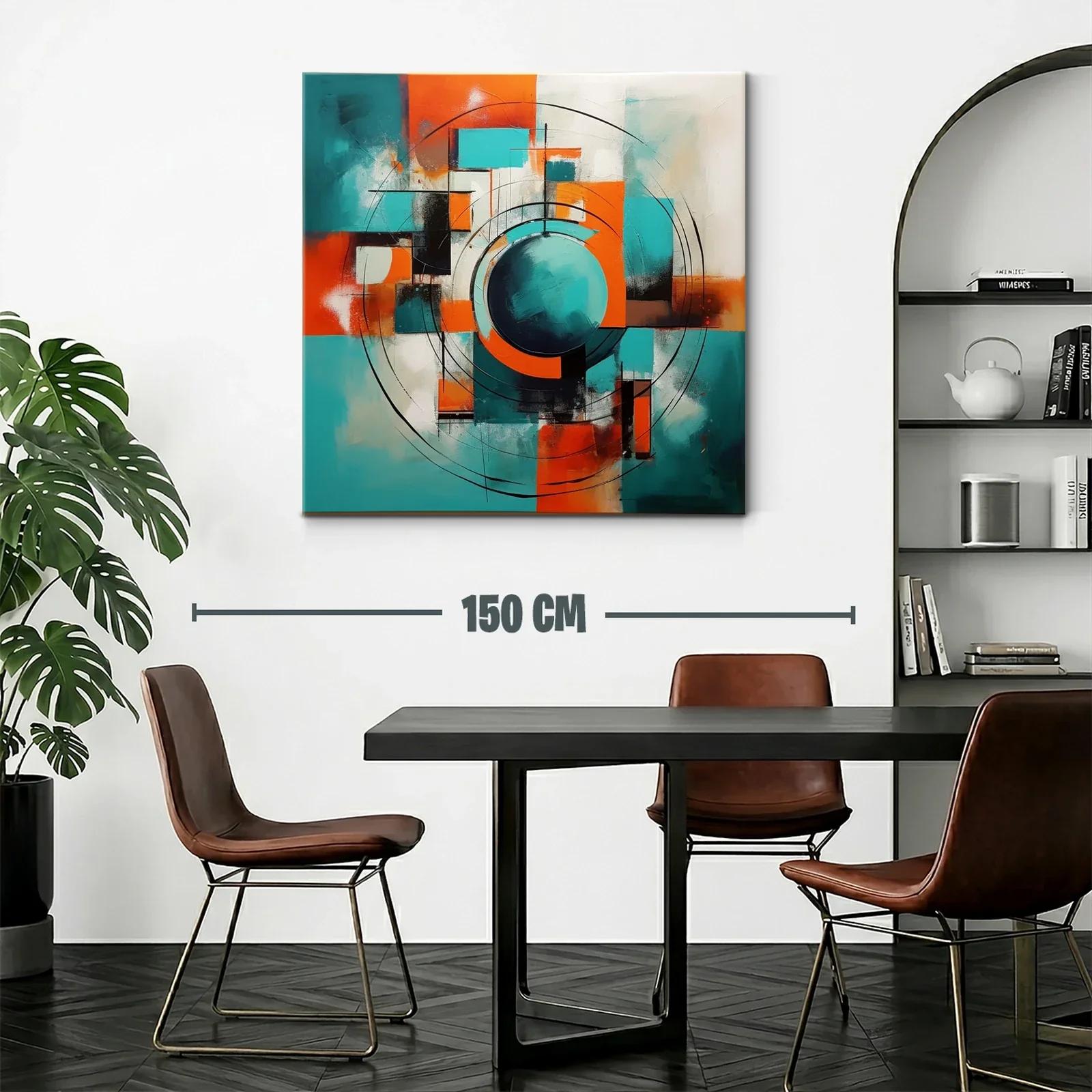 Composición geométrica en tonos turquesa y naranja vibrante — miniatura 2