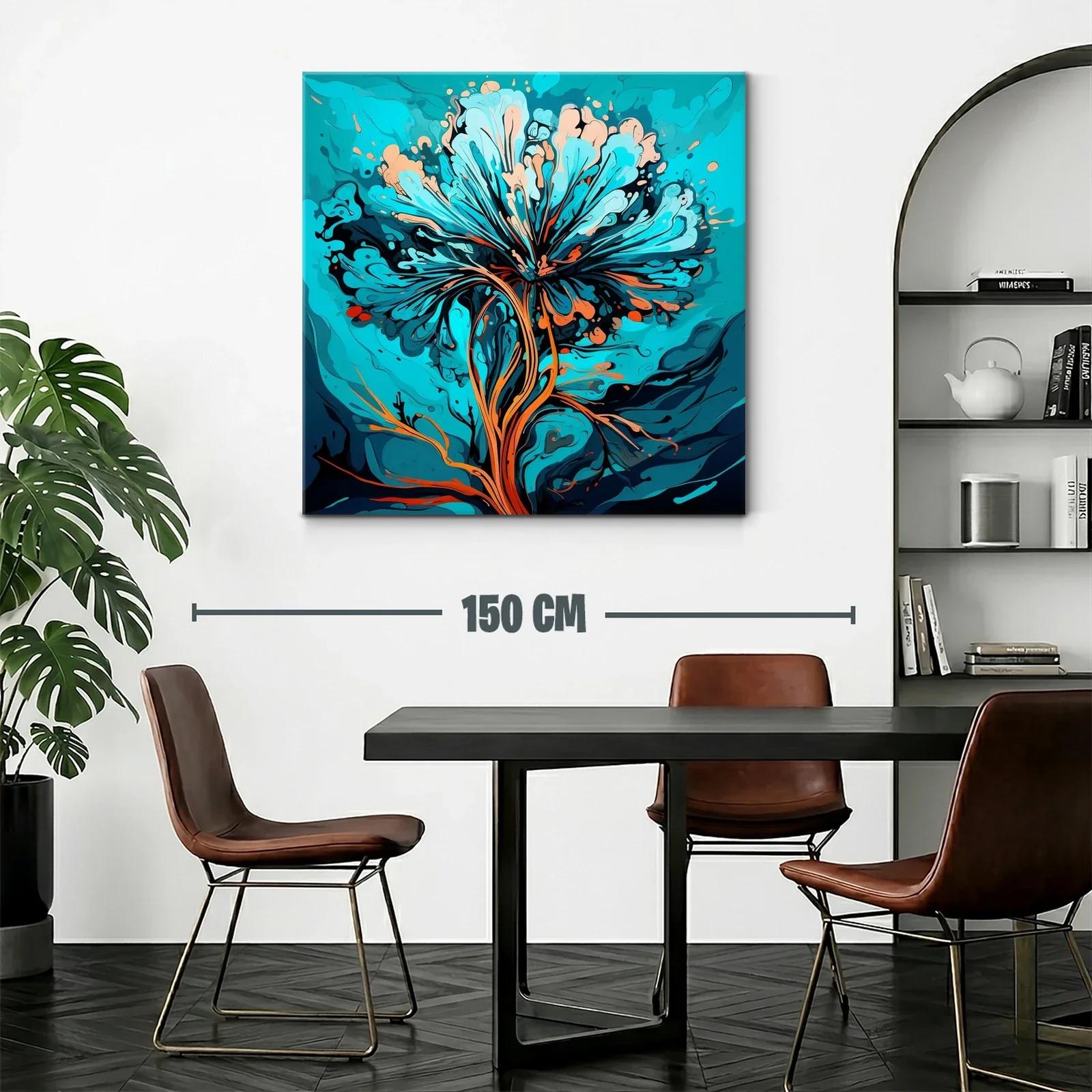 Flor abstracta vibrante en tonos turquesa y naranja cálido — miniatura 2