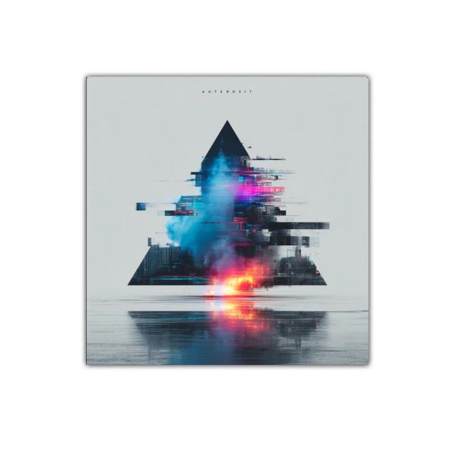 Triángulo abstracto con explosión de colores vibrantes