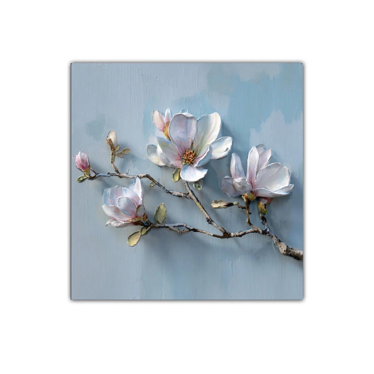 Cuadro con delicadas flores blancas sobre fondo azul claro — imagen principal