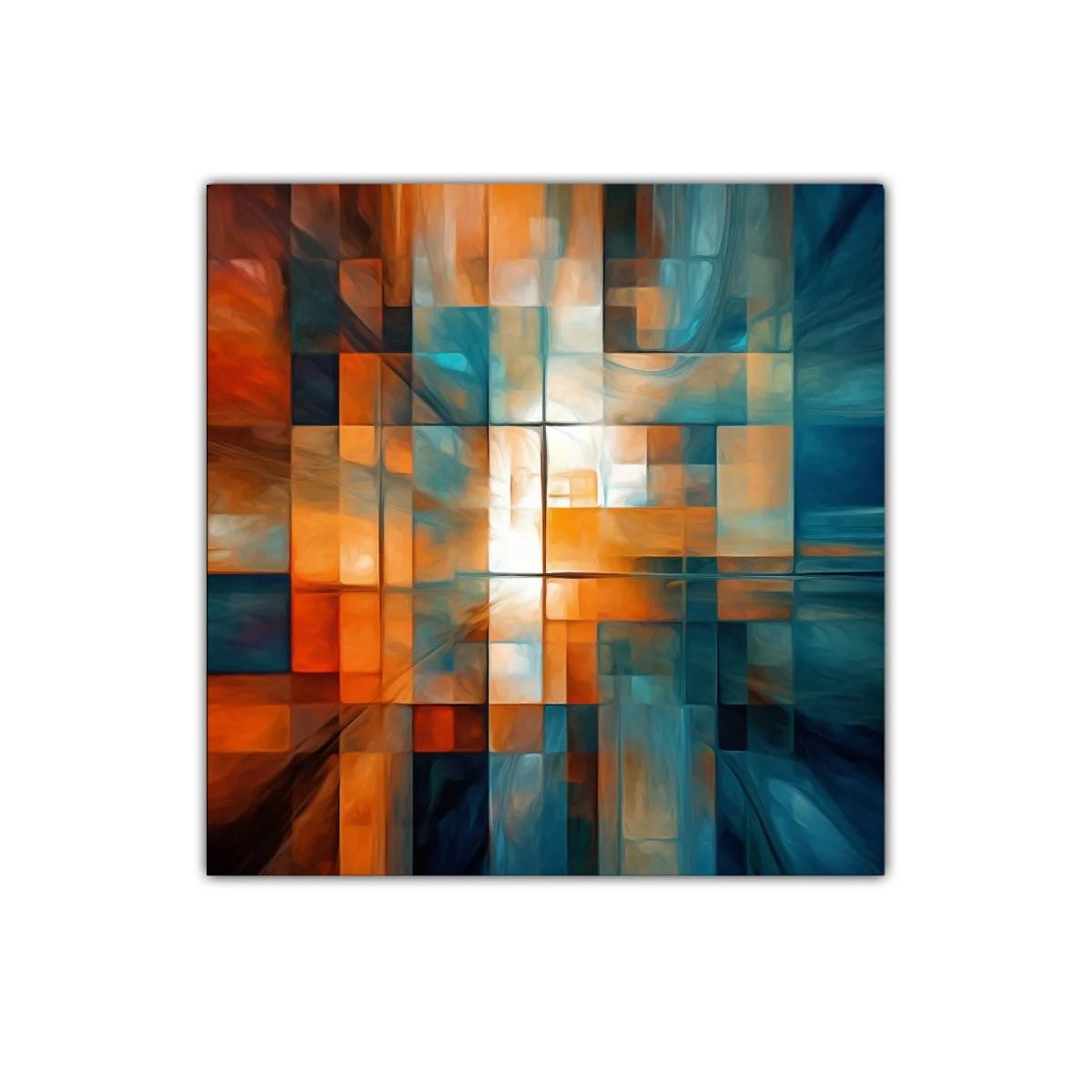 Composición abstracta en tonos cálidos y fríos para espacios modernos