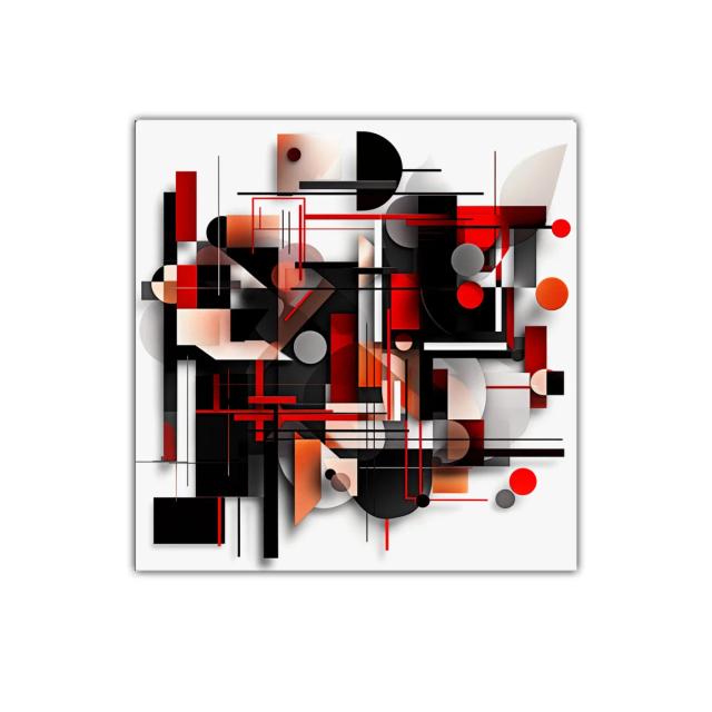Composición geométrica abstracta en tonos rojo y negro