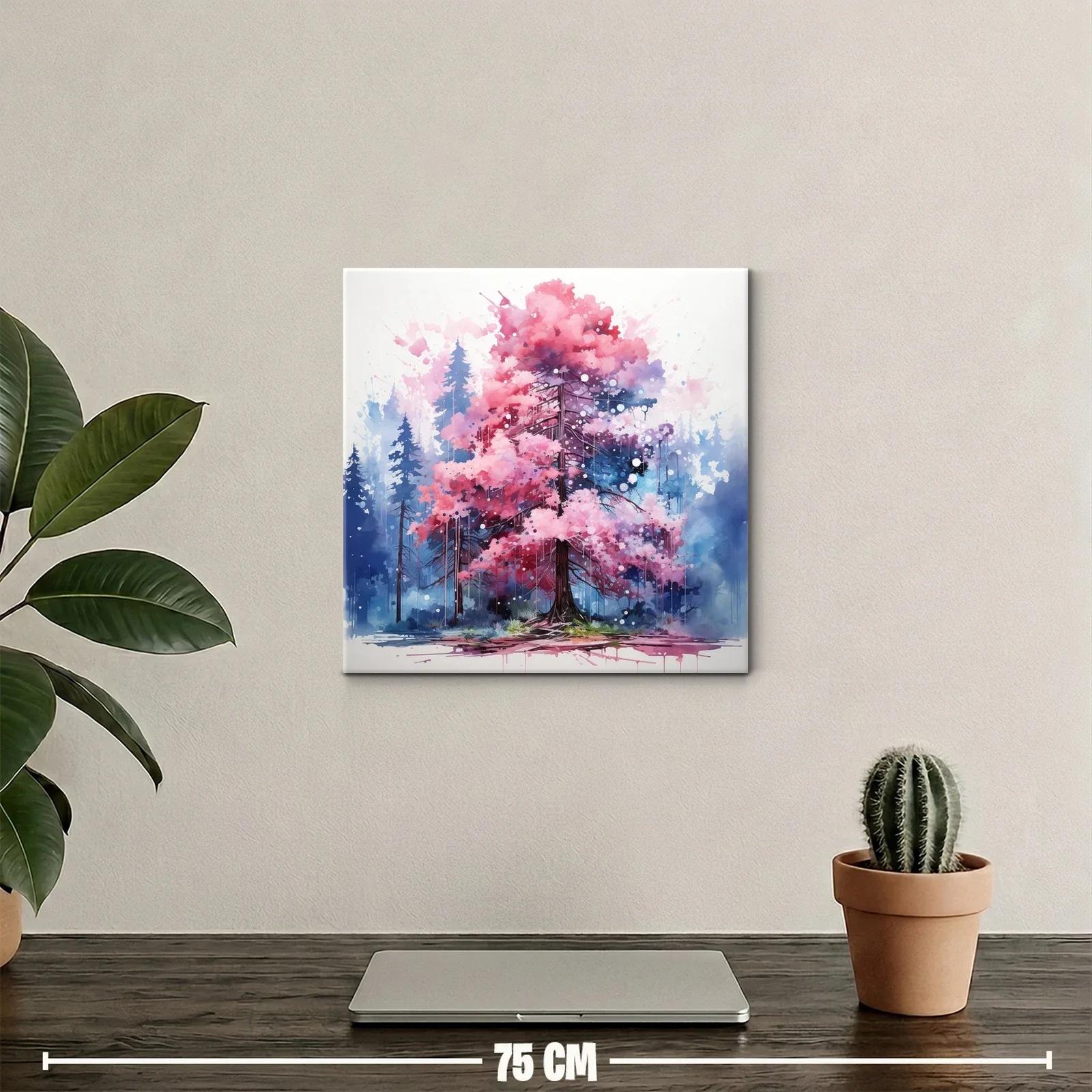 Árbol rosa vibrante en bosque azul nebuloso — miniatura 2