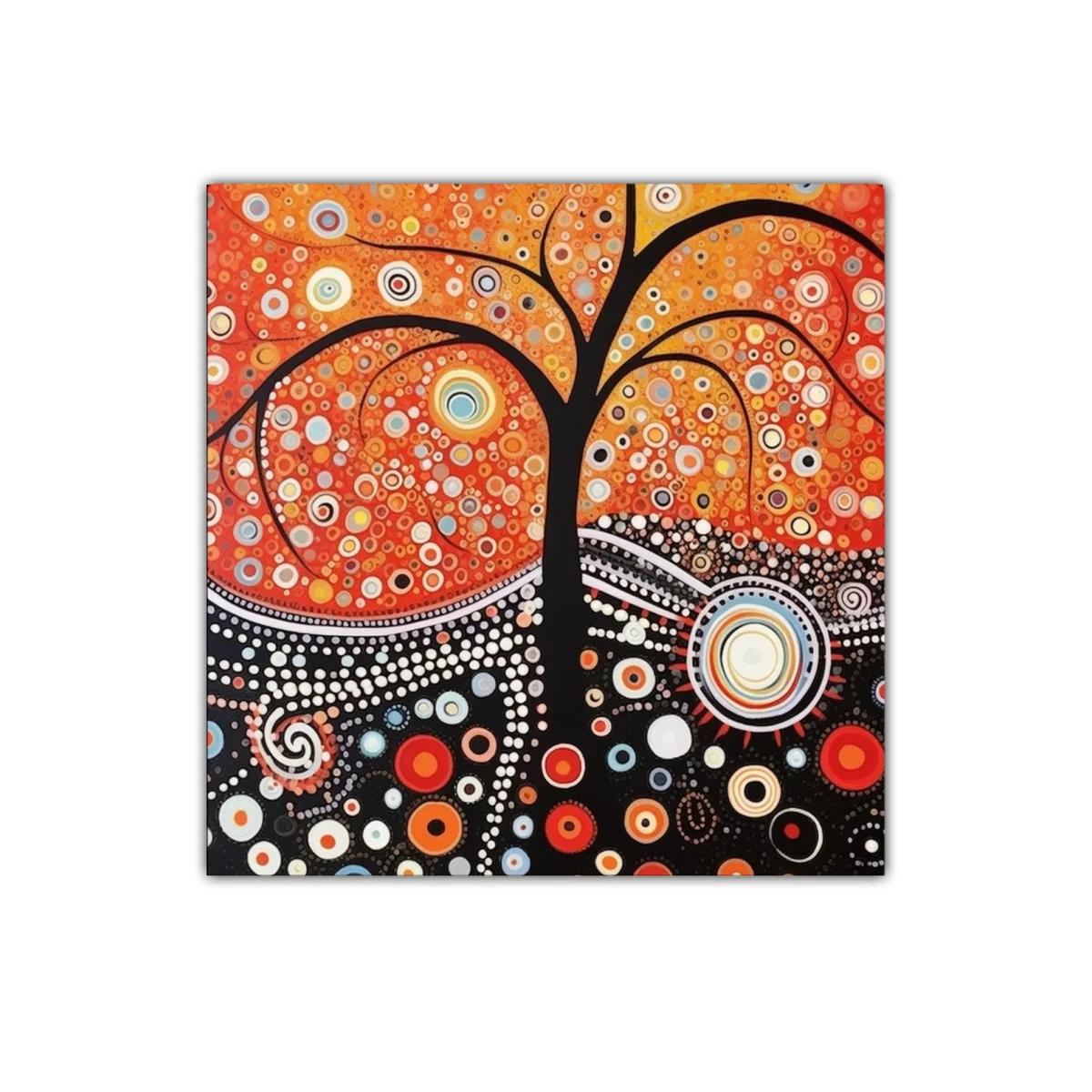 Árbol abstracto en vibrantes tonos cálidos y contrastes vivos