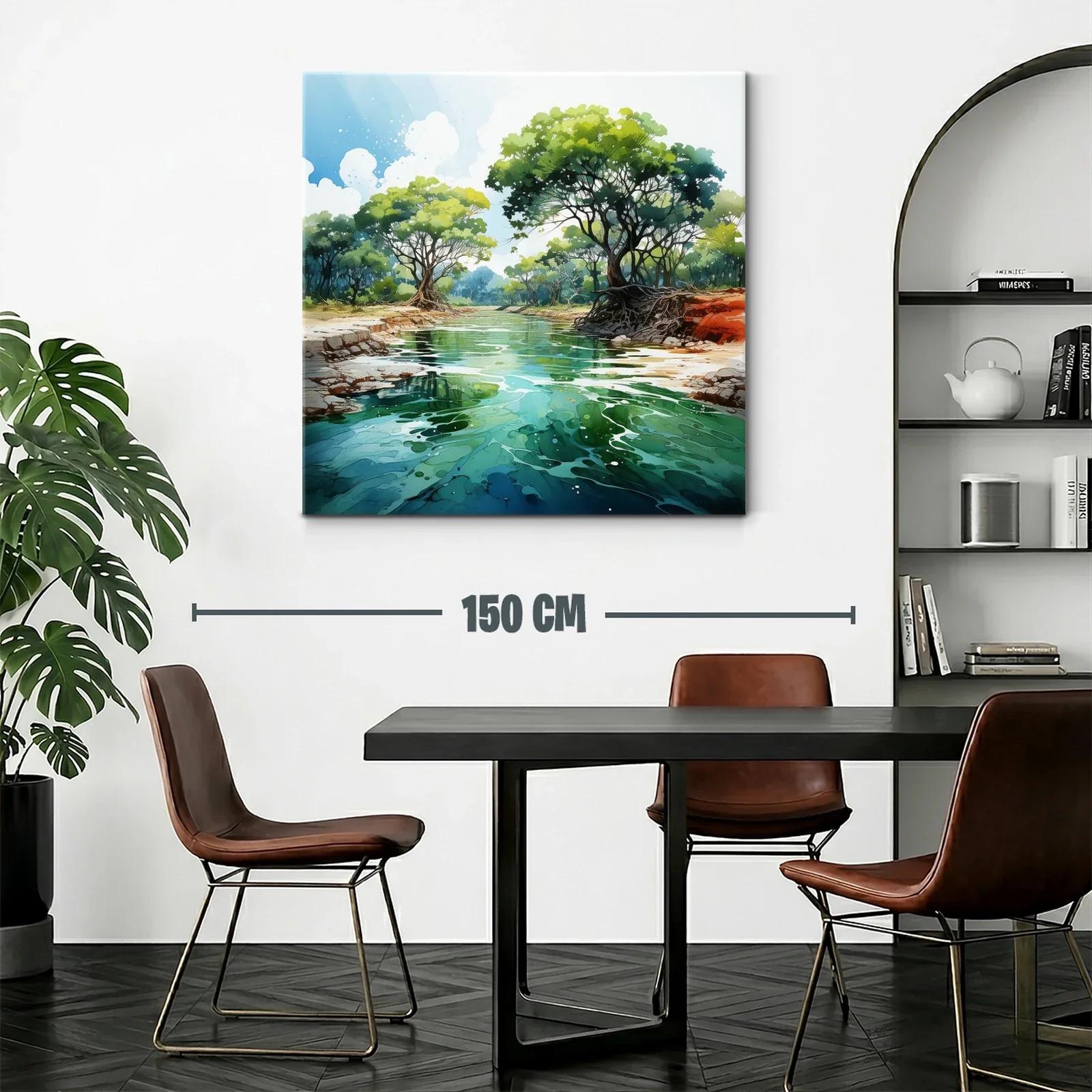 Paisaje natural con río y árboles frondosos verdes — miniatura 2
