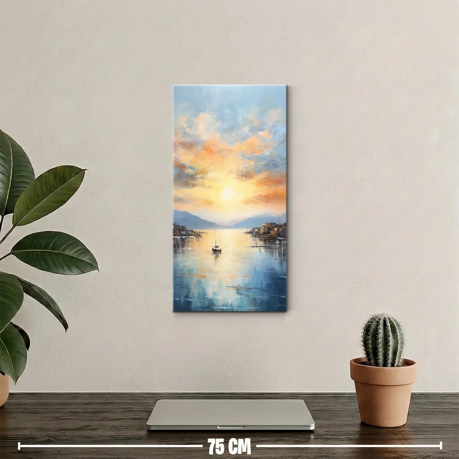 Cuadro velero en el puerto al atardecer — miniatura 2