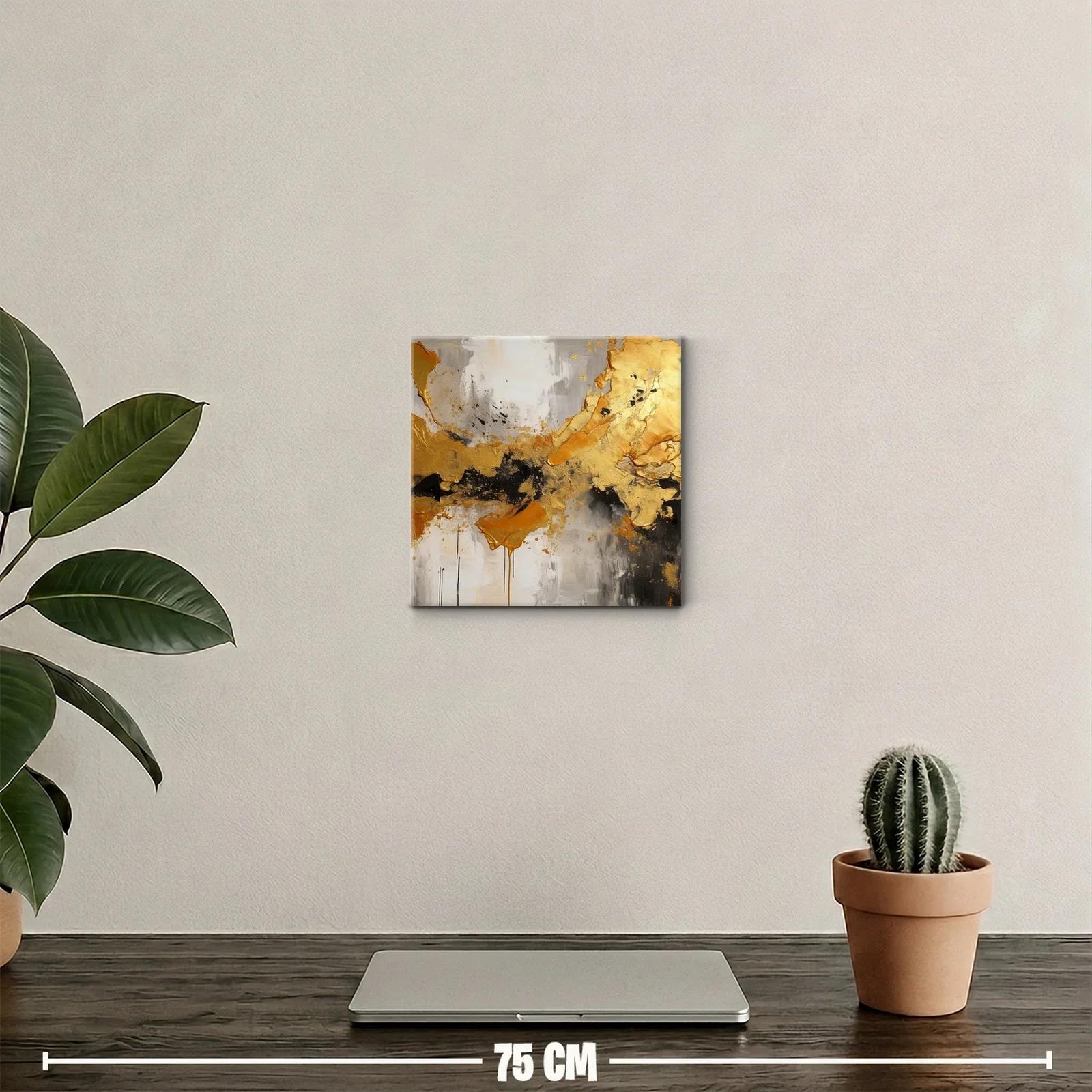 Cuadro abstracto con tonos dorados y contrastes intensos — miniatura 2