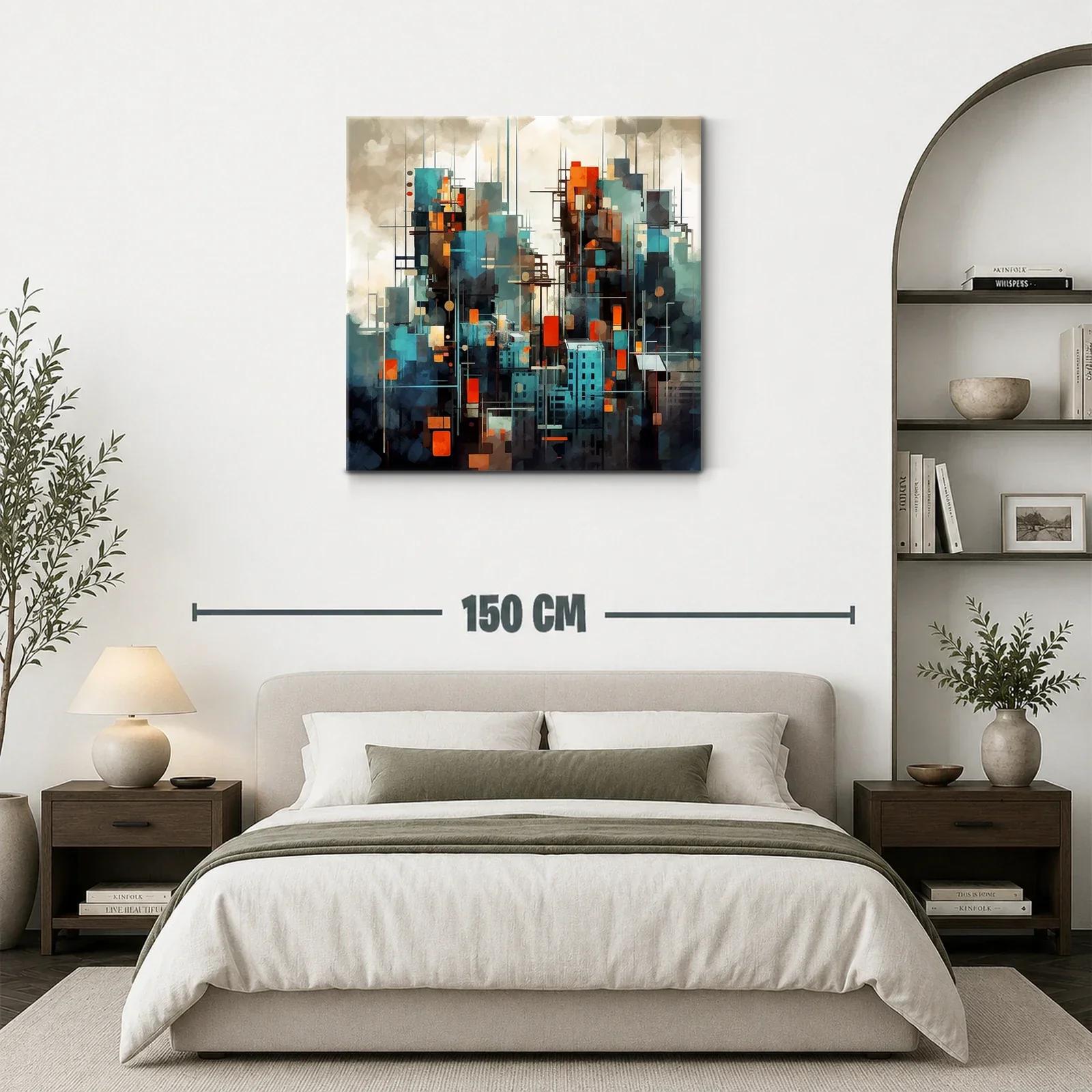 Cuadro abstracto de ciudad moderna con toques vibrantes — miniatura 3