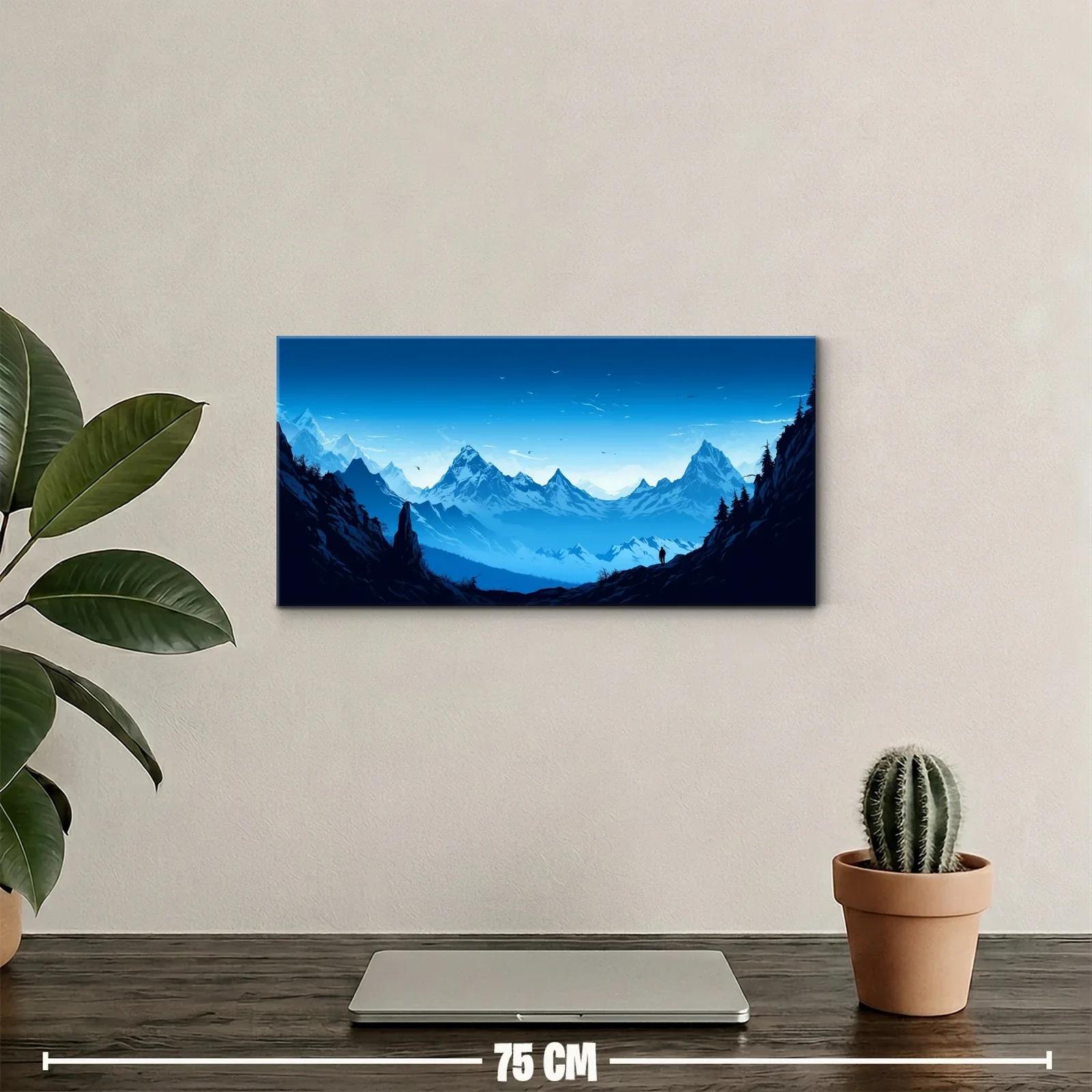 Cuadro cordillera panorámica con valle y bruma azulada — miniatura 2