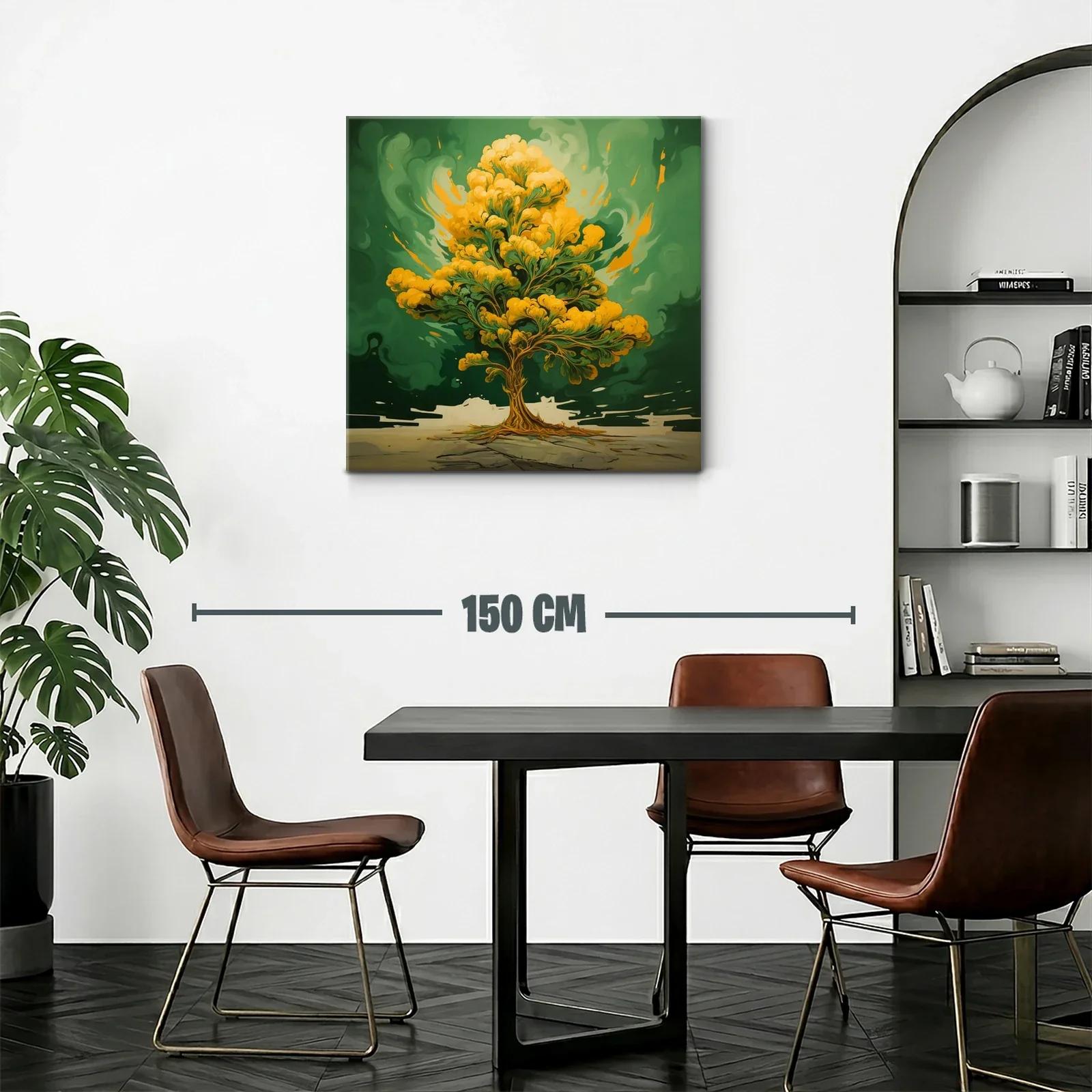 Árbol dorado vibrante sobre fondo verde intenso — miniatura 2
