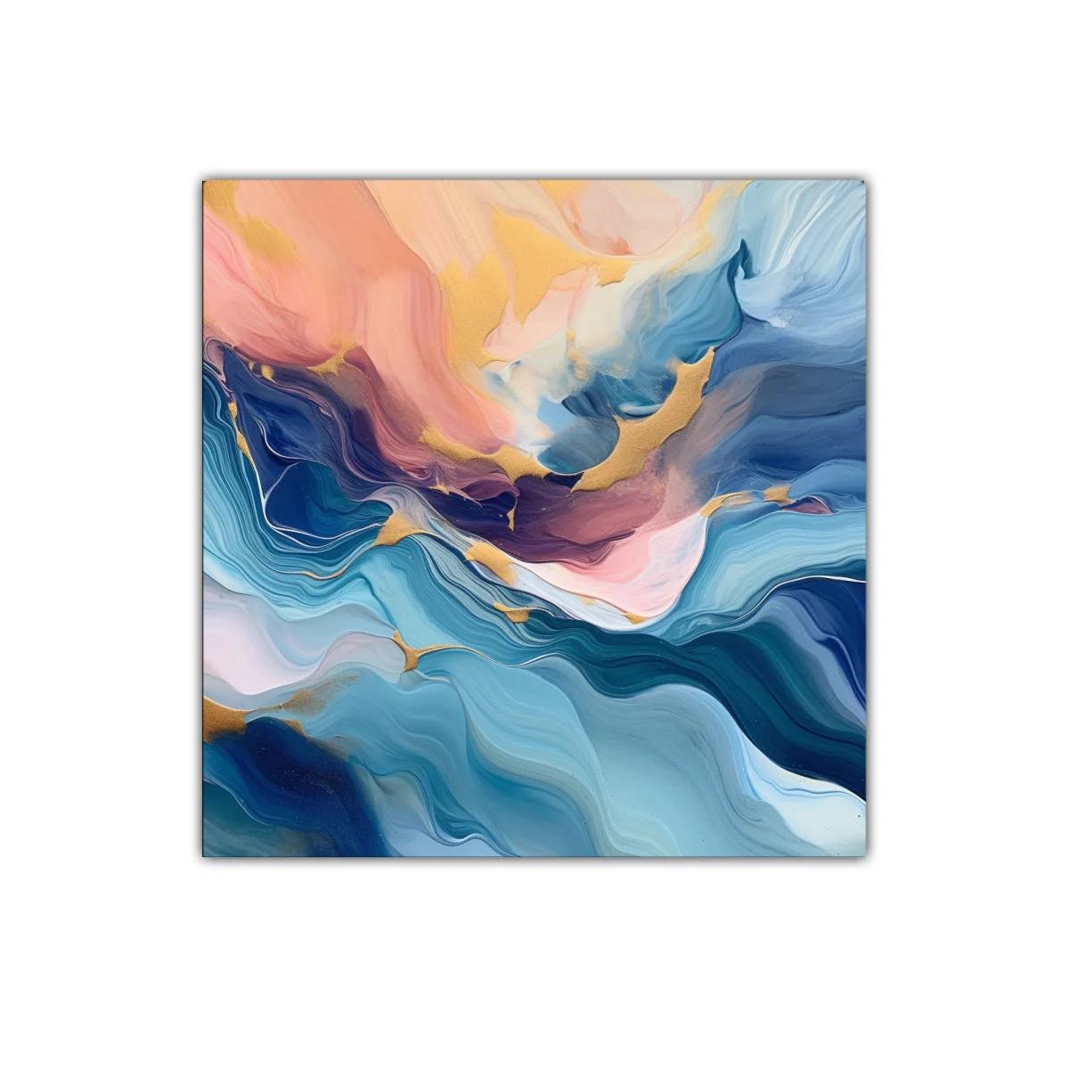Cuadro abstracto en tonos azules y dorados con toques rosados — imagen principal