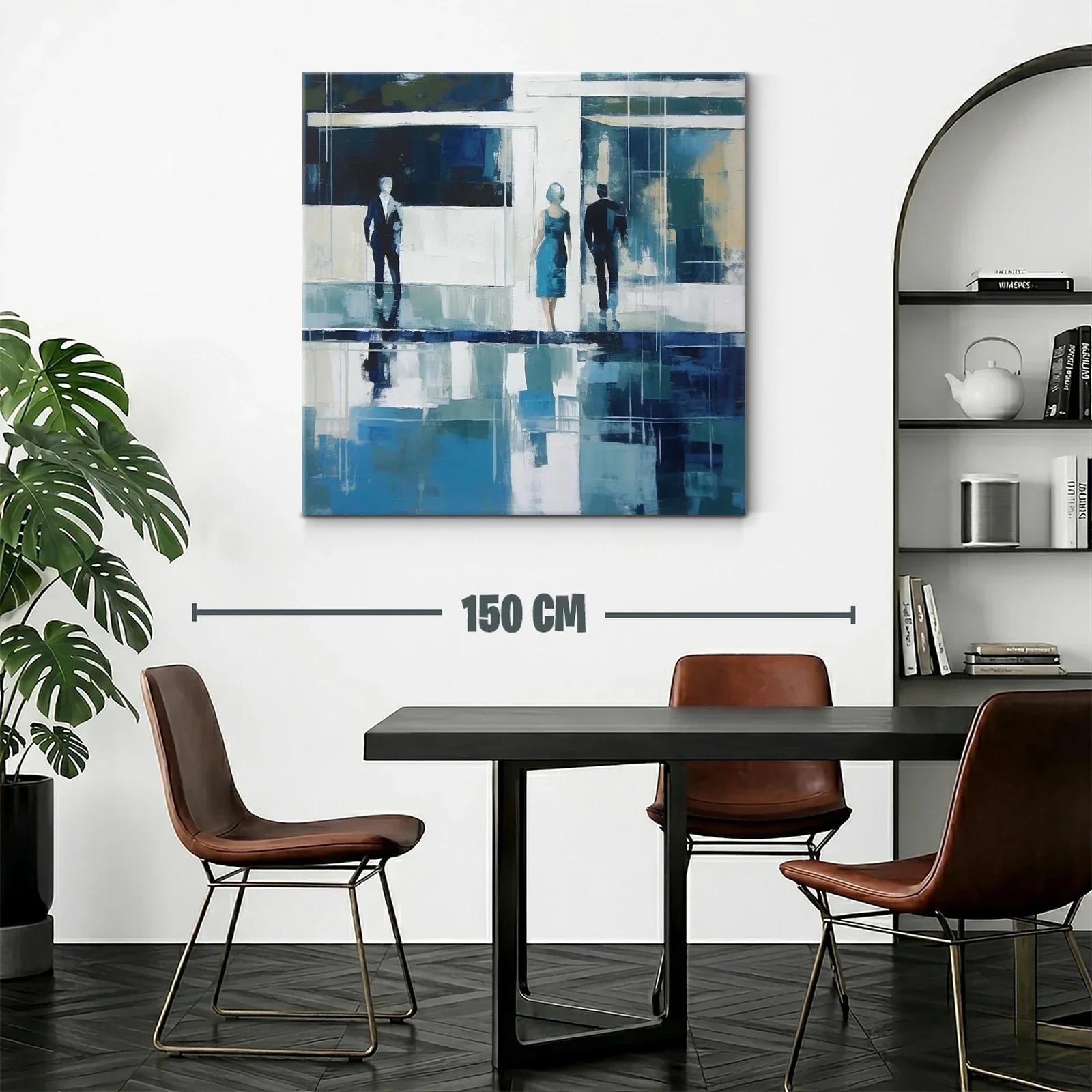 Cuadro abstracto con siluetas y reflejos en tonos azules — miniatura 2