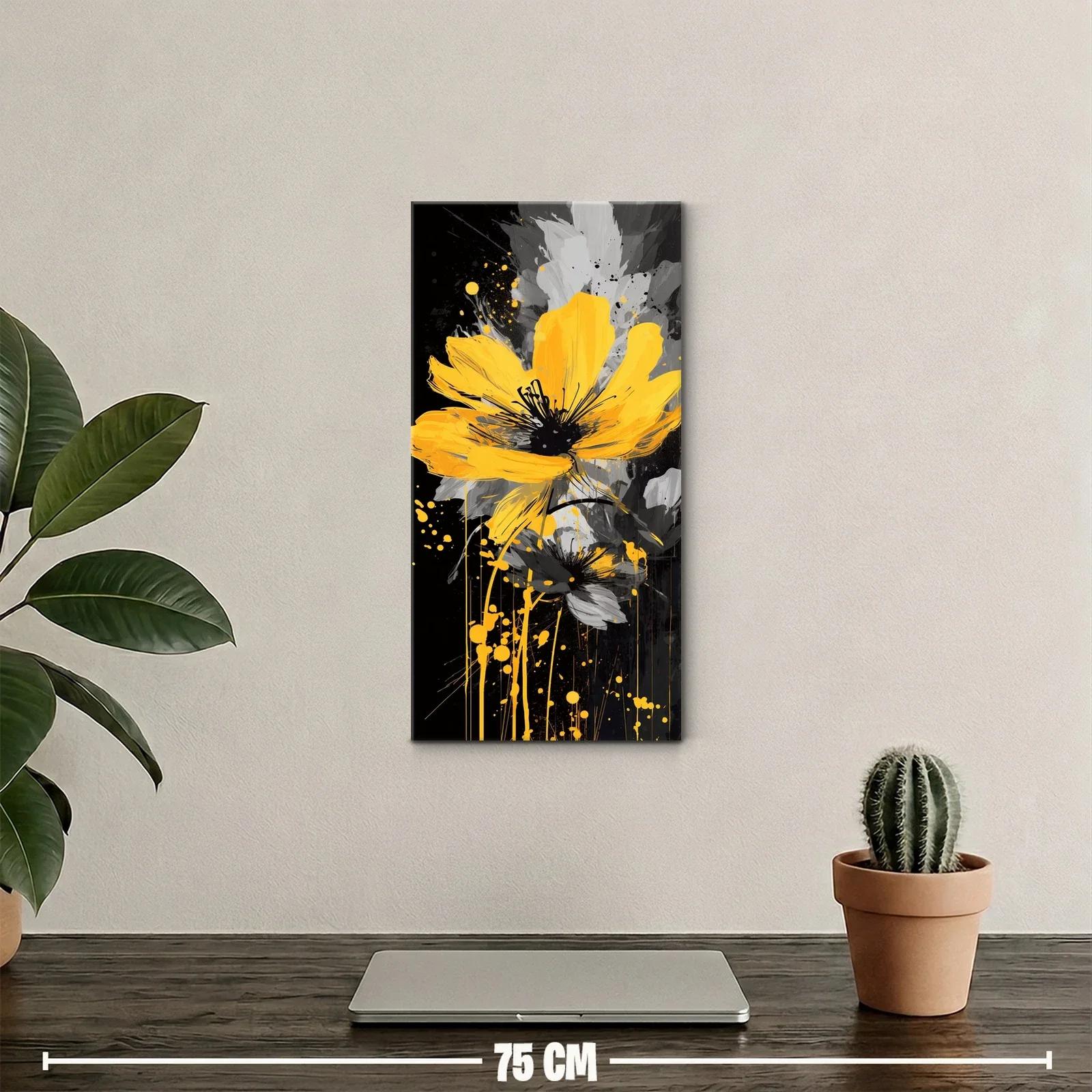 Cuadro flor amarilla con salpicaduras expresivas — miniatura 2