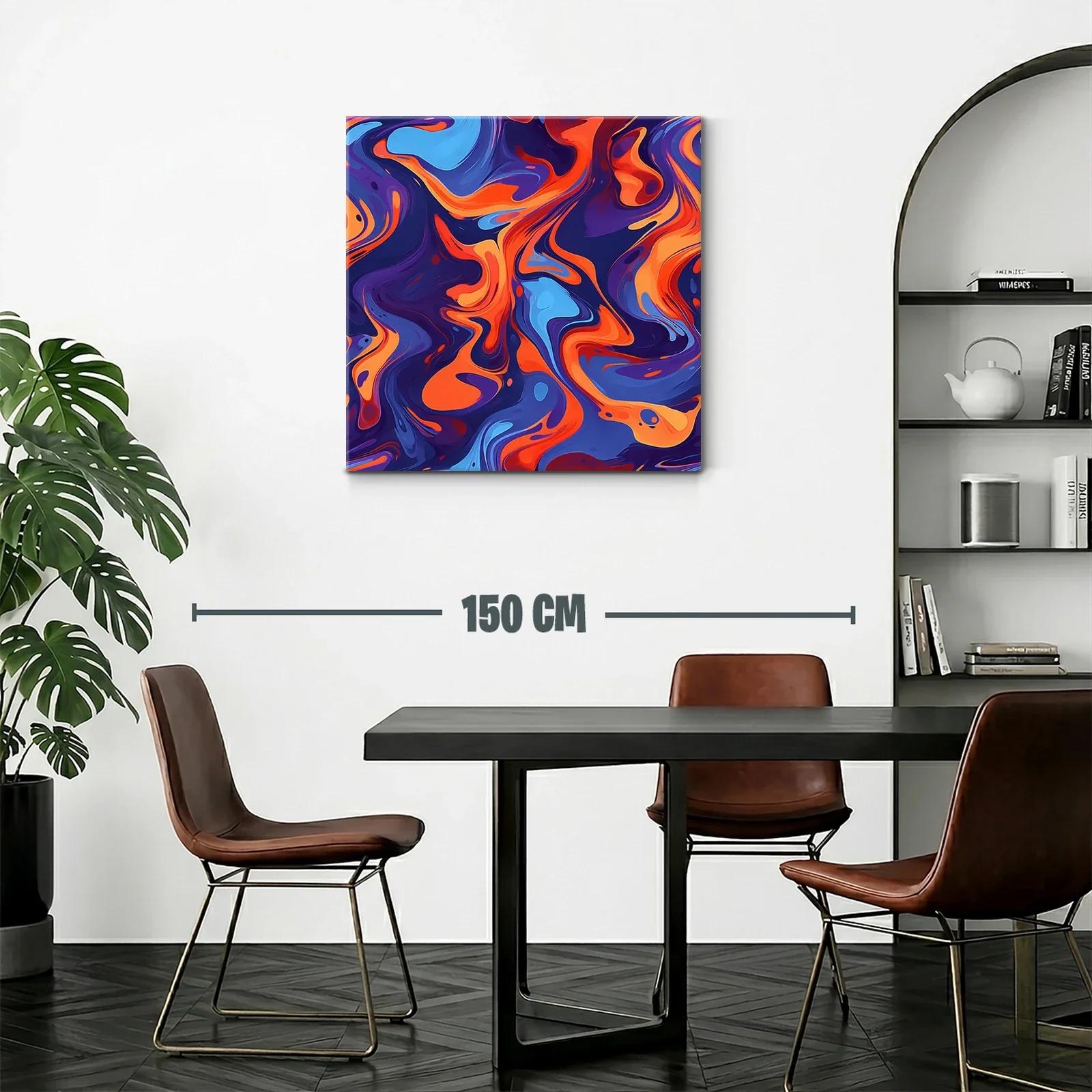 Cuadro abstracto en tonos vibrantes azul y naranja — miniatura 2