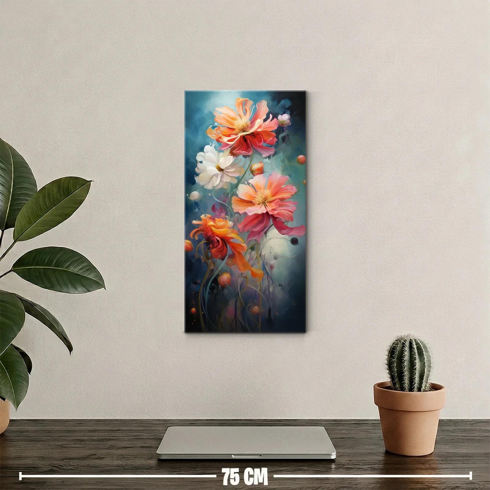 Cuadro flores tipo peonía con capullos redondos y fondo turquesa — miniatura 2