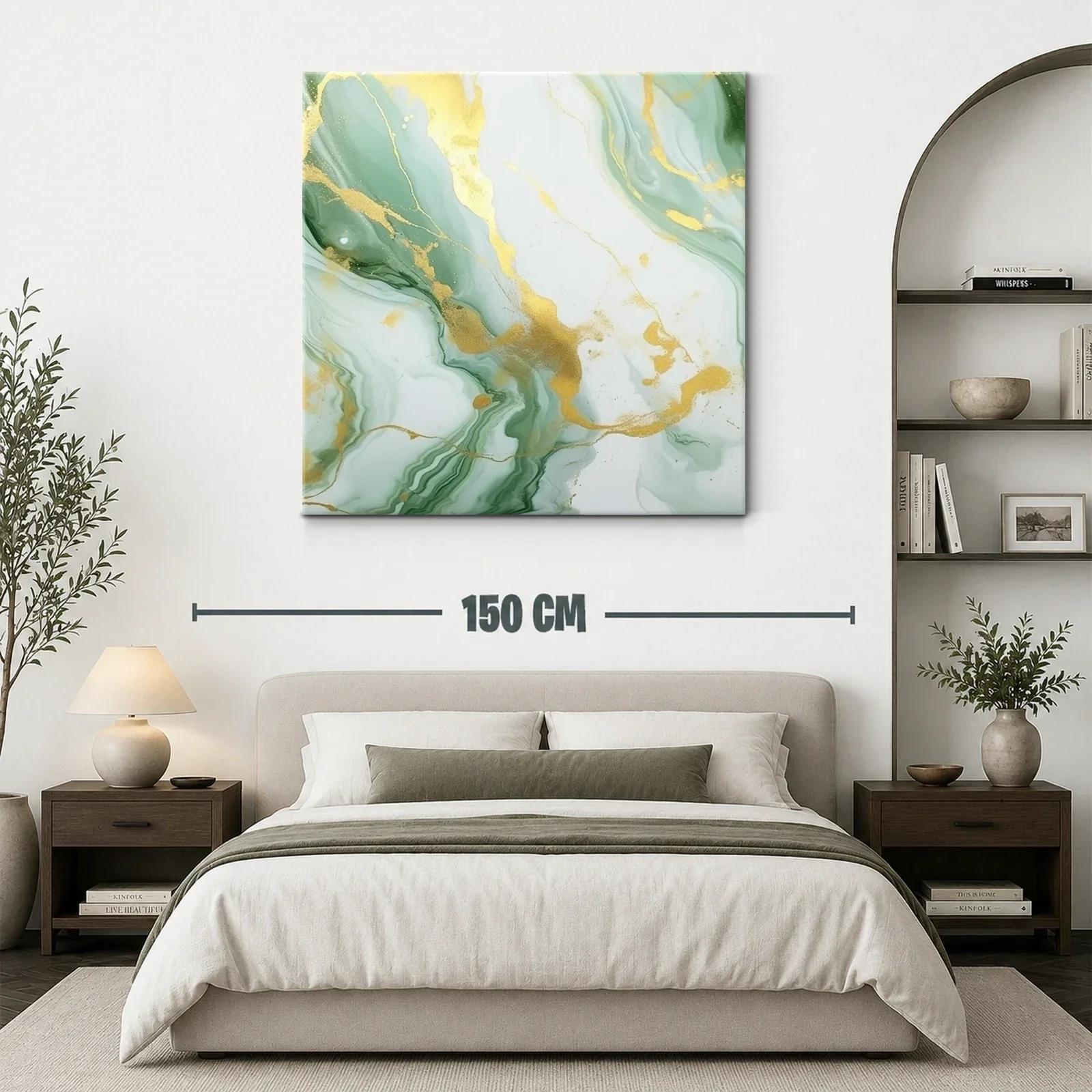 Cuadro abstracto en tonos verdes con destellos dorados elegantes — miniatura 3