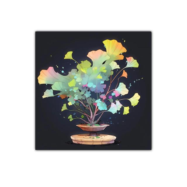 Cuadro con planta colorida sobre fondo oscuro elegante