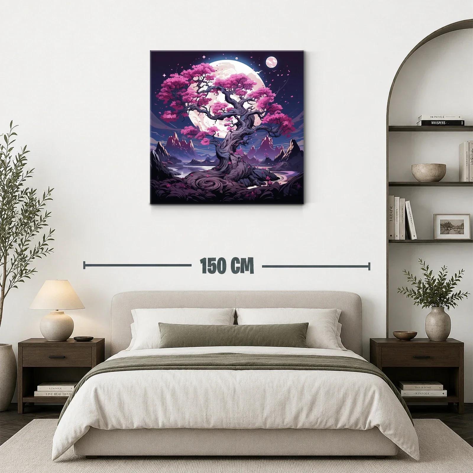 Árbol Sakura bajo luna llena en paisaje fantástico — miniatura 3