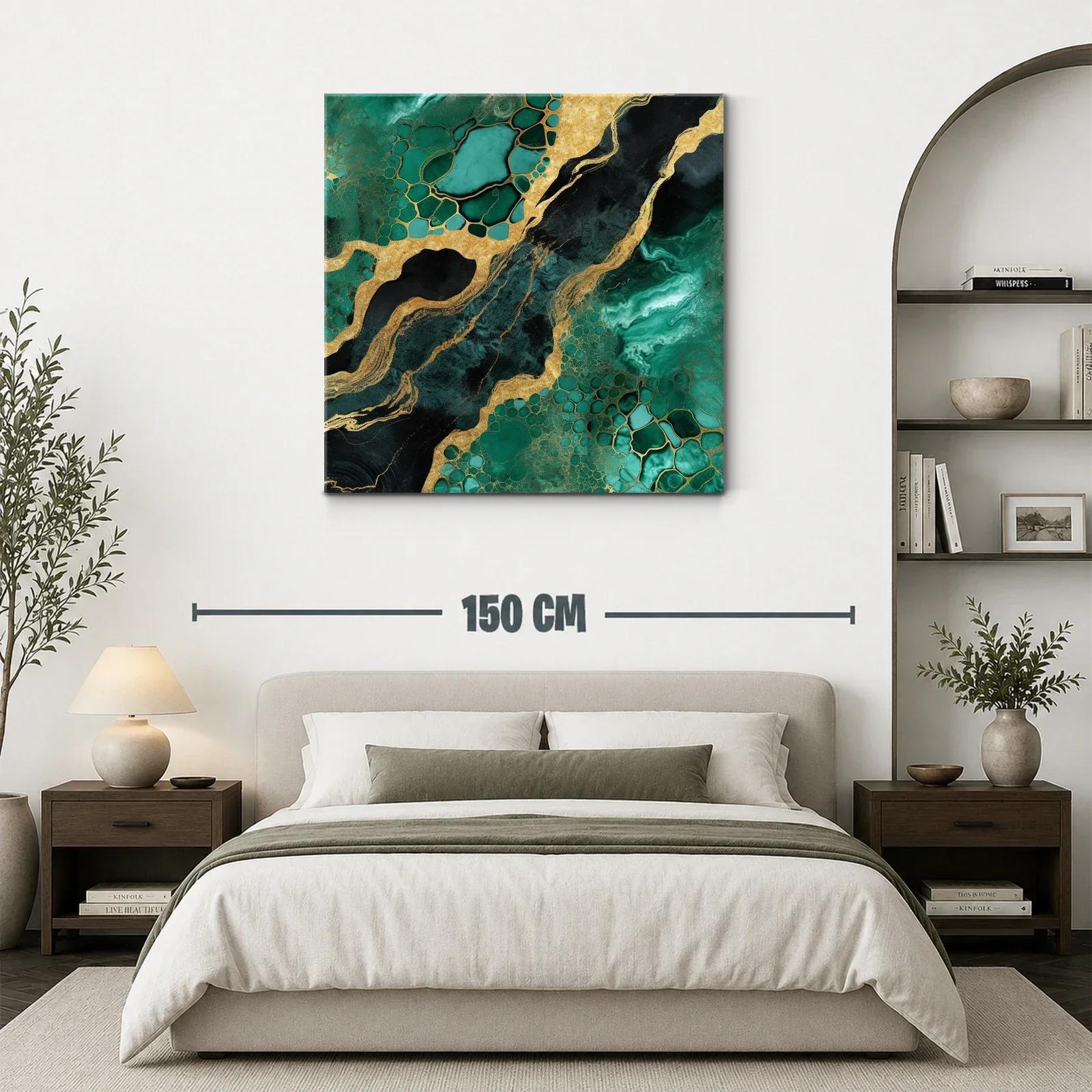Cuadro abstracto en tonos verde esmeralda y dorado brillante — miniatura 3
