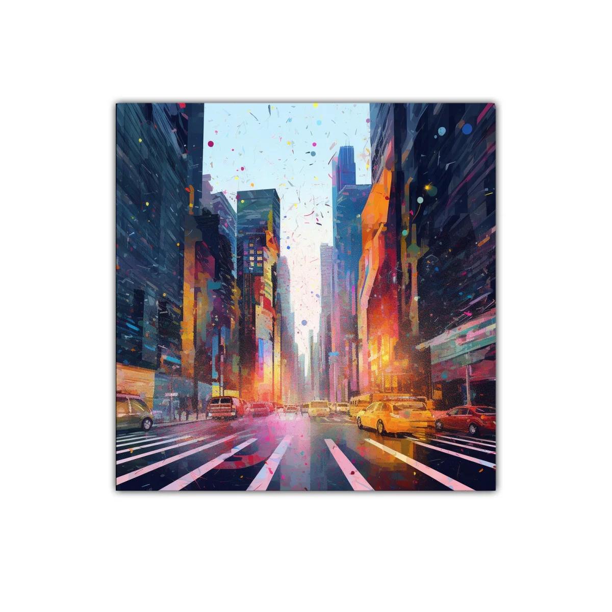 Ciudad vibrante al atardecer con luces urbanas coloridas — imagen principal