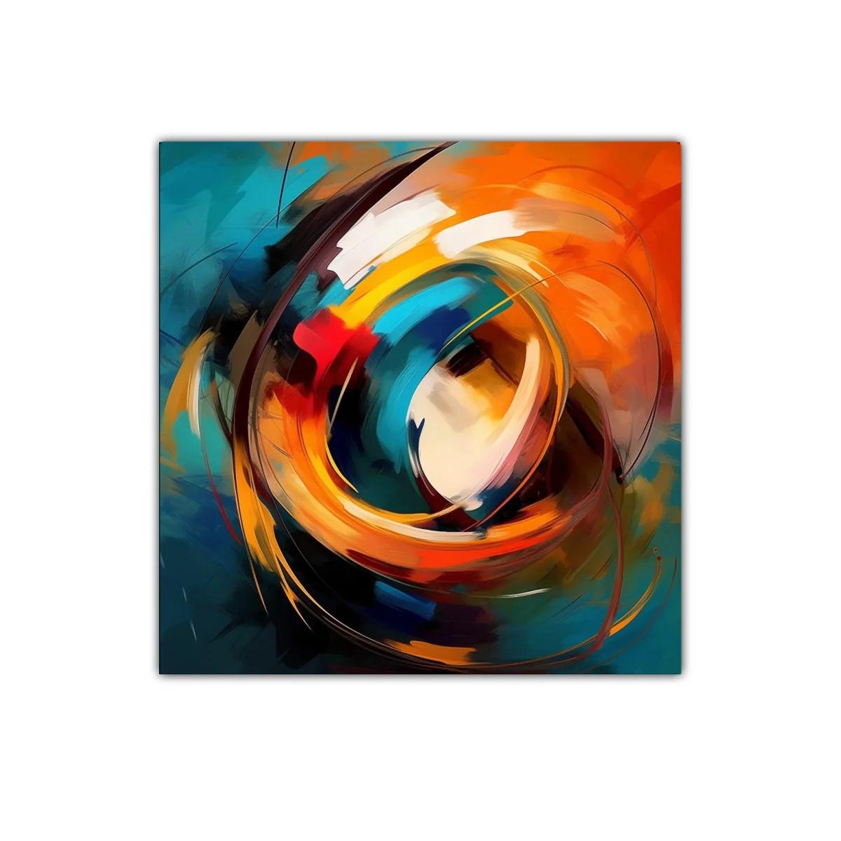 Cuadro Abstracto con Vibrantes Tonos Naranjas y Azules