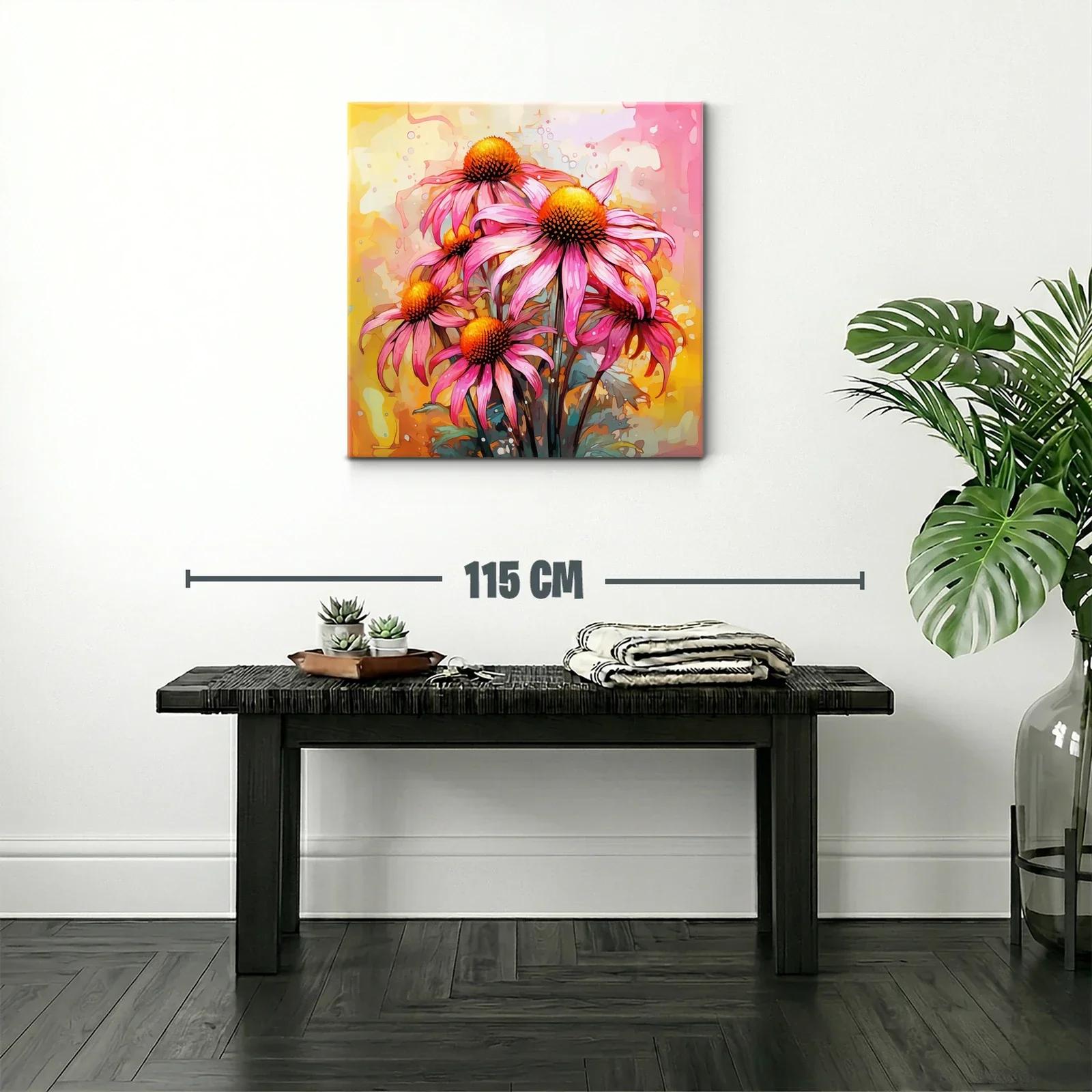 Cuadro vibrante de flores rosas con fondo cálido — miniatura 2