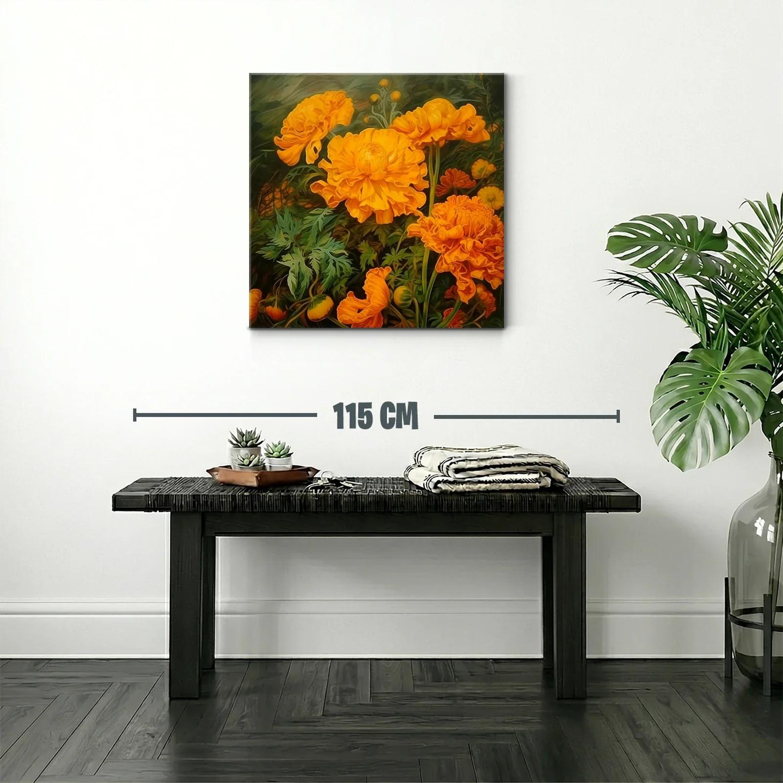 Cuadro con vibrantes flores naranjas y hojas verdes — miniatura 2