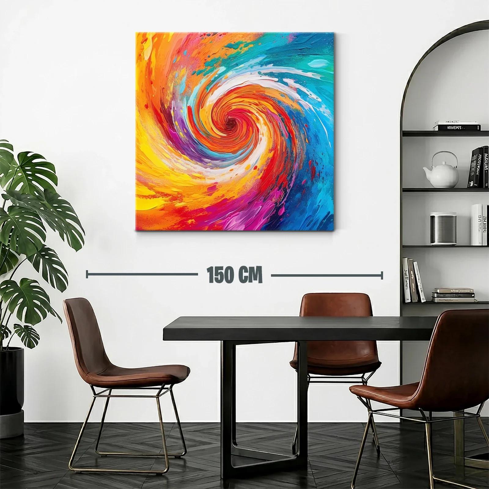 Cuadro abstracto espiral en vibrantes tonos cálidos y fríos — miniatura 2