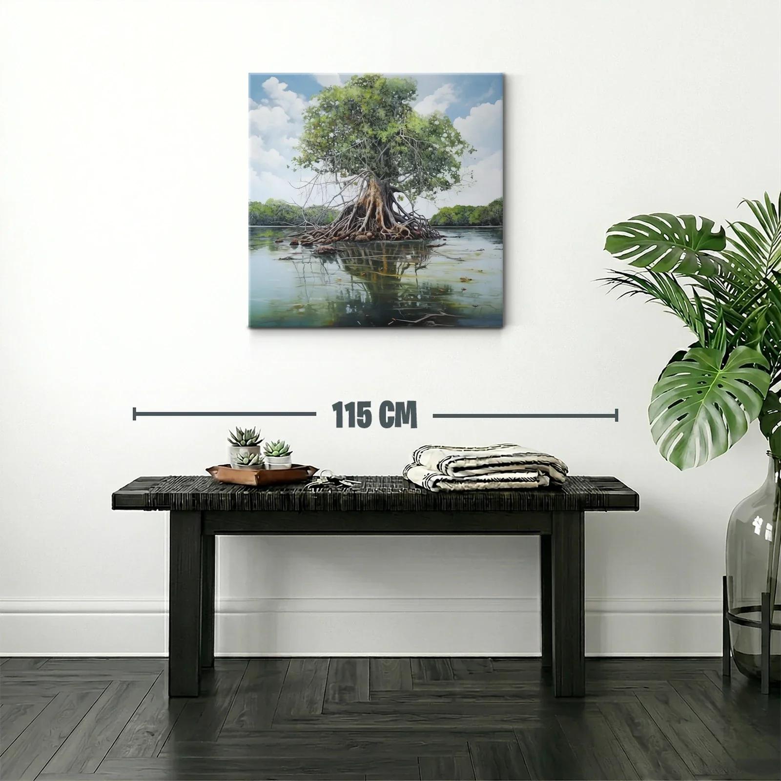 Árbol solitario con raíces expuestas en aguas tranquilas — miniatura 2