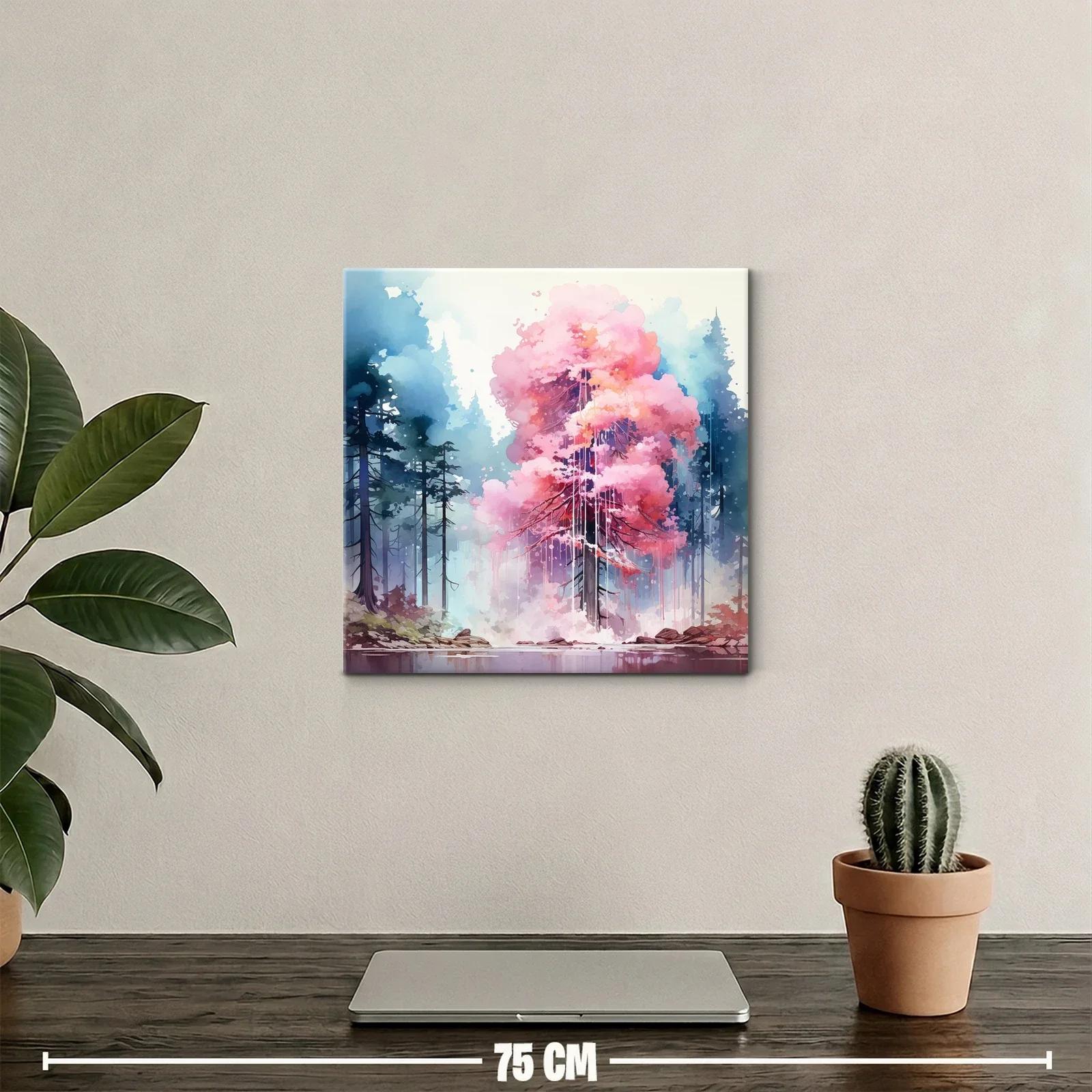 Árbol rosa vibrante en bosque de ensueño matutino — miniatura 2