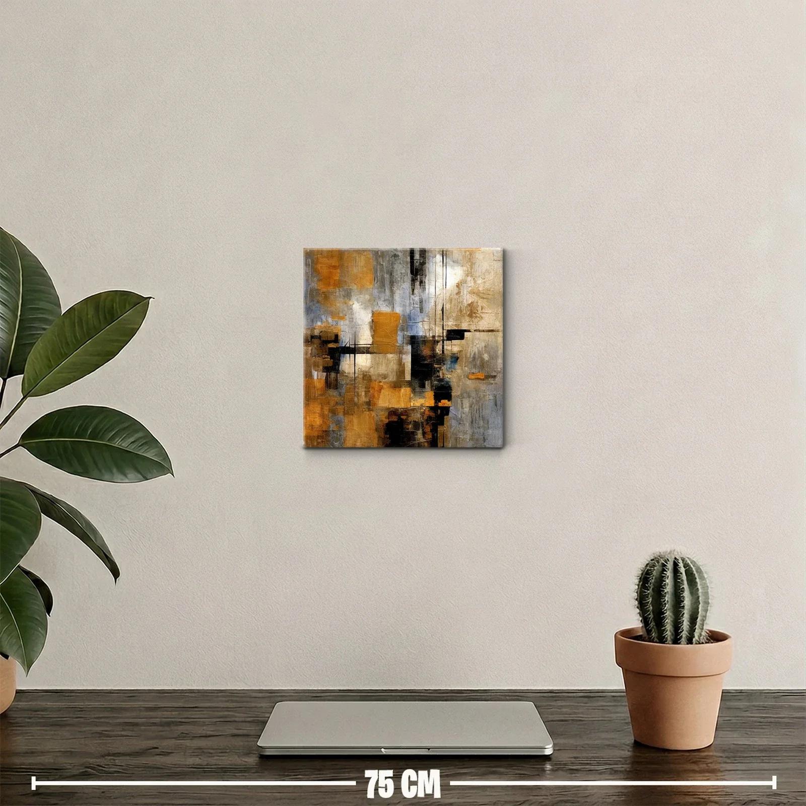 Cuadro abstracto con tonos tierra y detalles oscuros — miniatura 2