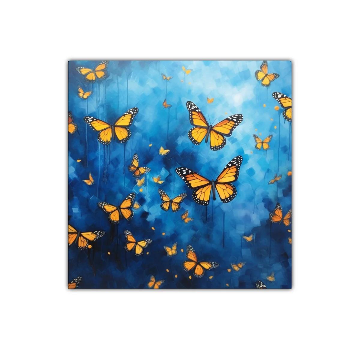 Cuadro decorativo de mariposas vibrantes en fondo azul — imagen principal