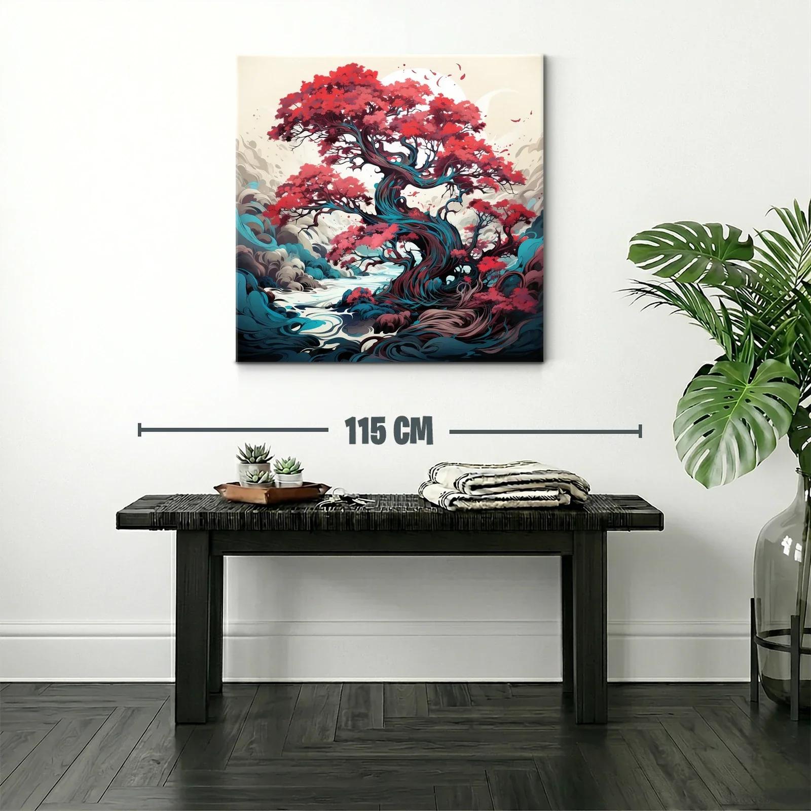 Árbol mágico con vibrantes hojas rojas y fondo onírico — miniatura 2