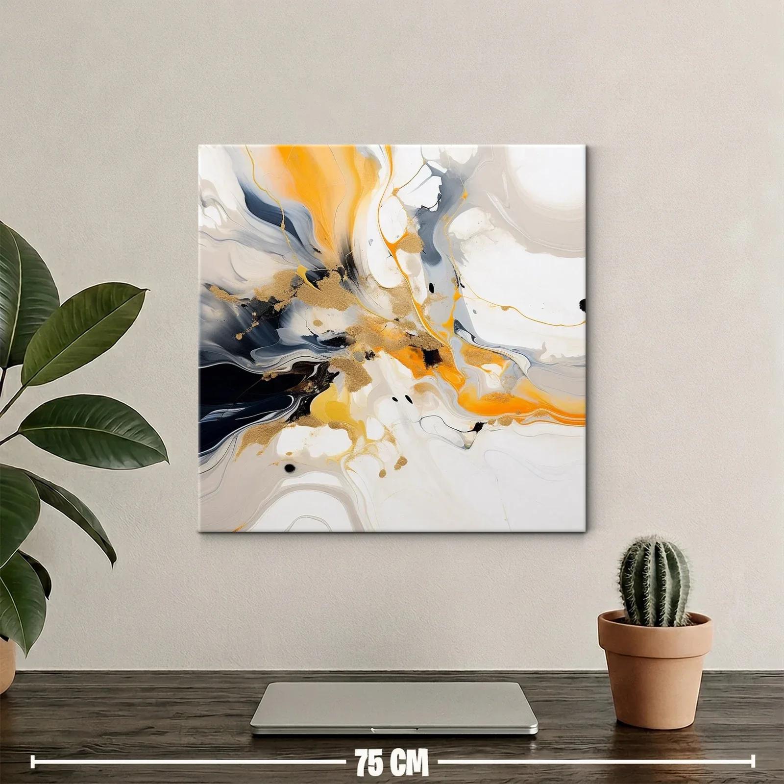 Cuadro abstracto con tonos dorados y naranjas vibrantes — miniatura 2